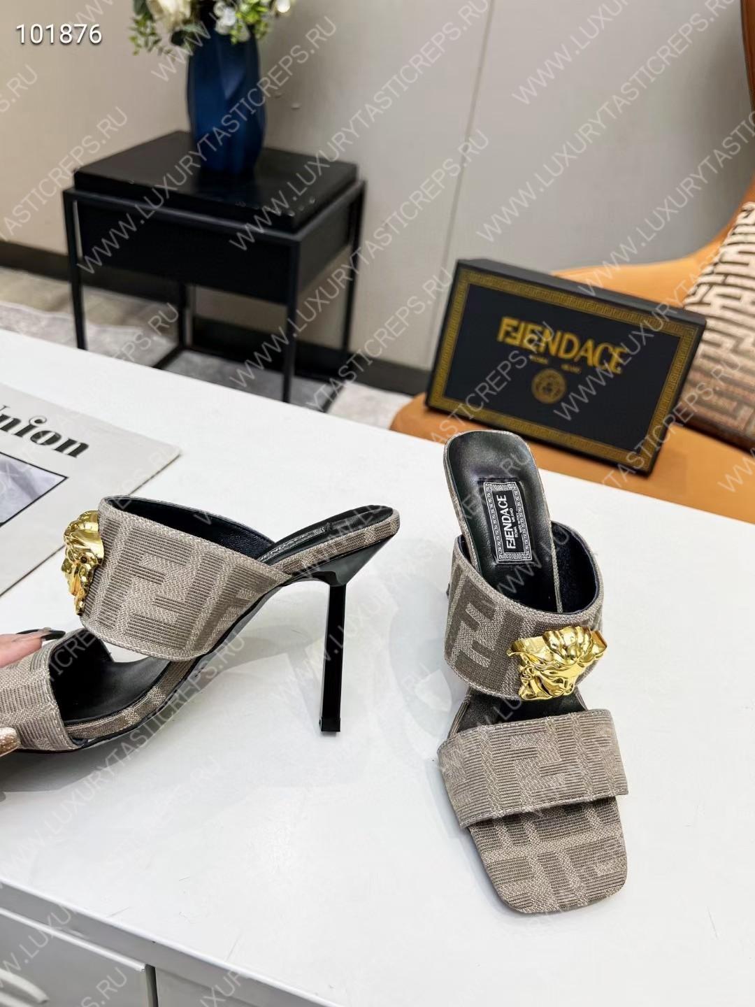 VERSACE FENDACE FF JACQUARD MULES BEIGE 1005157