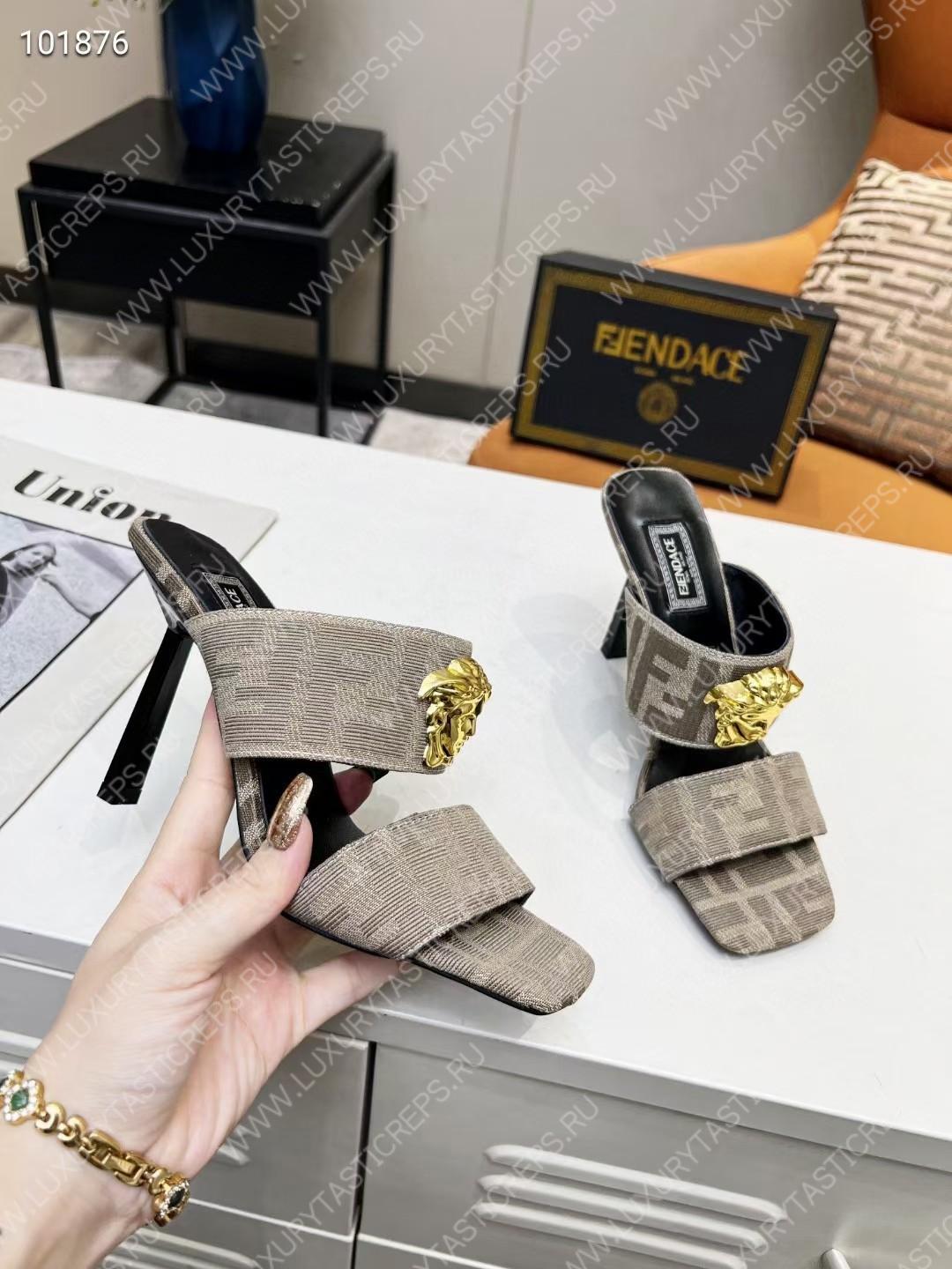 VERSACE FENDACE FF JACQUARD MULES BEIGE 1005157