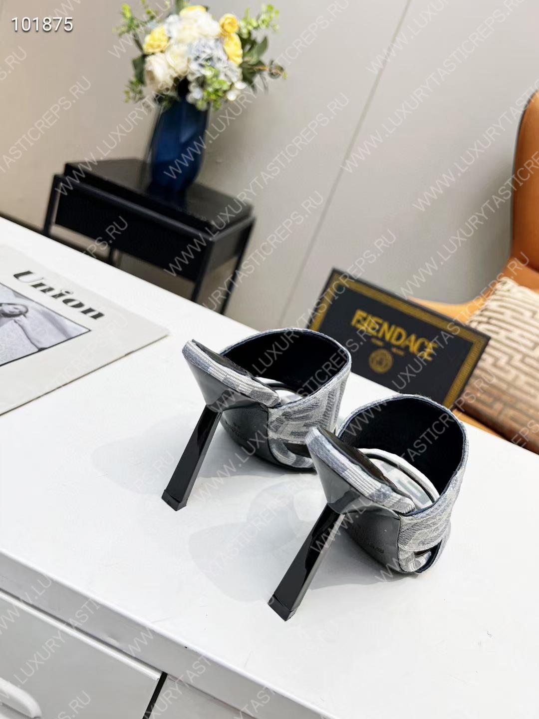 VERSACE FENDACE FF JACQUARD MULES GREY 1005157