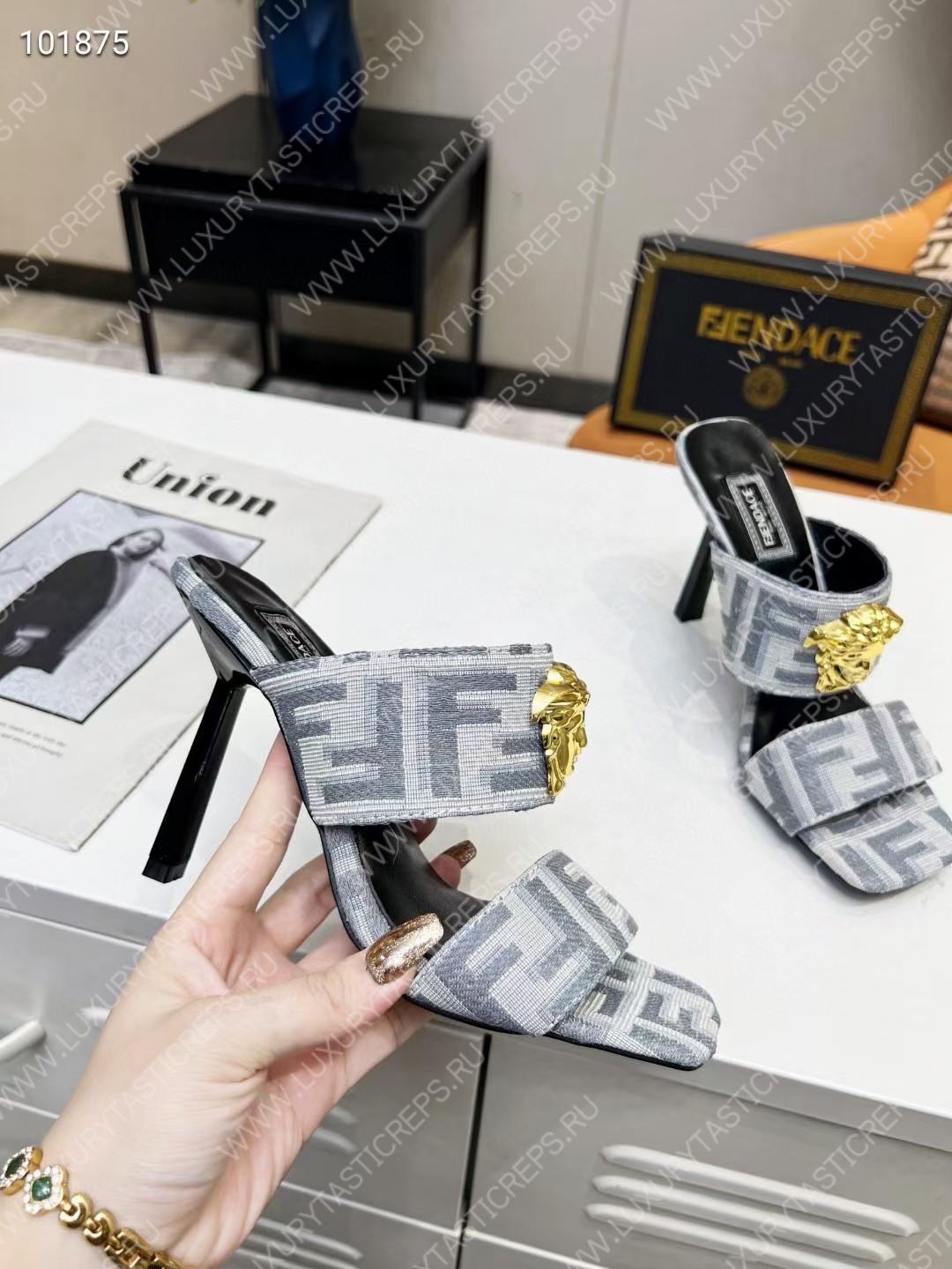 VERSACE FENDACE FF JACQUARD MULES GREY 1005157