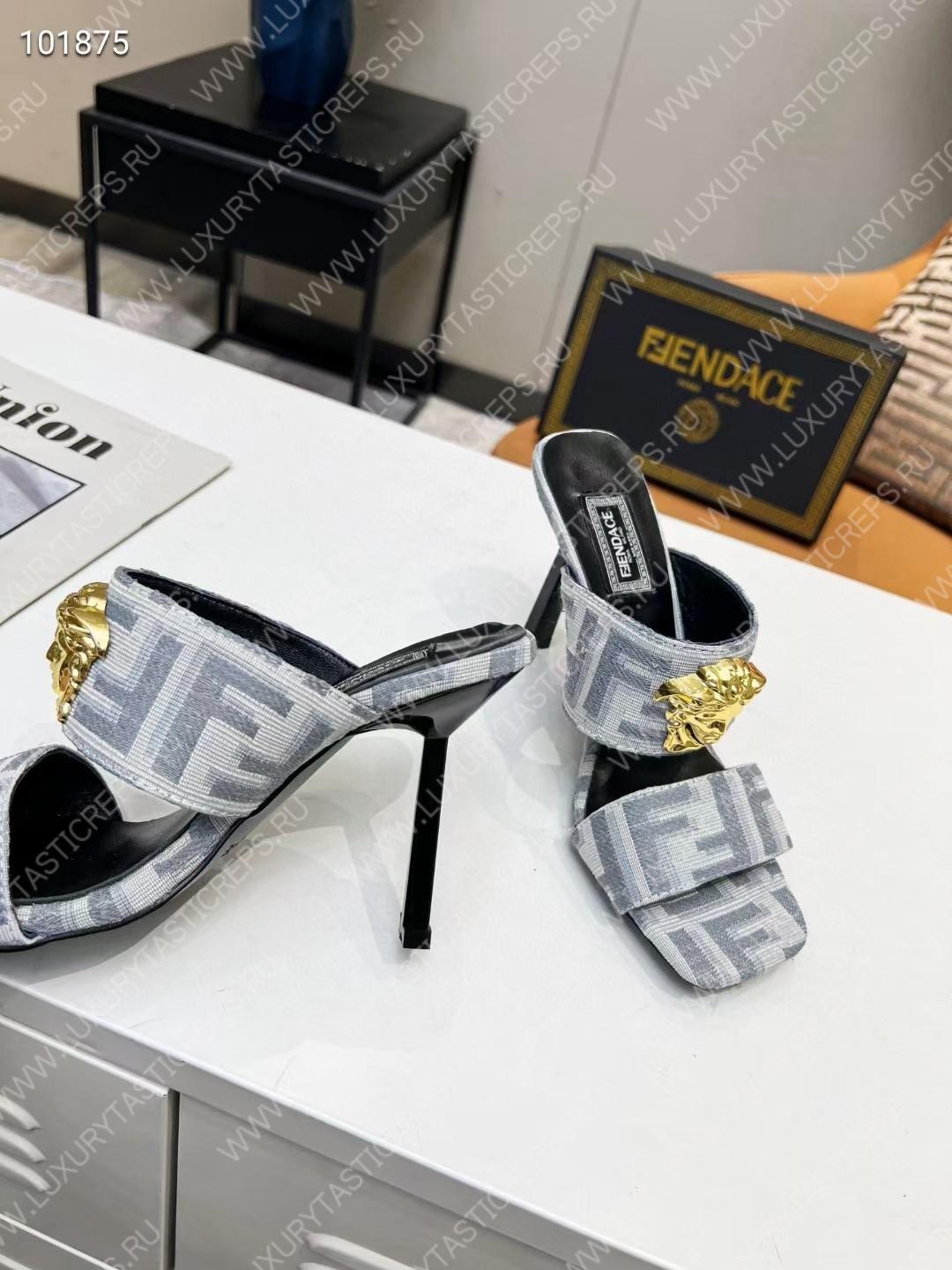 VERSACE FENDACE FF JACQUARD MULES GREY 1005157