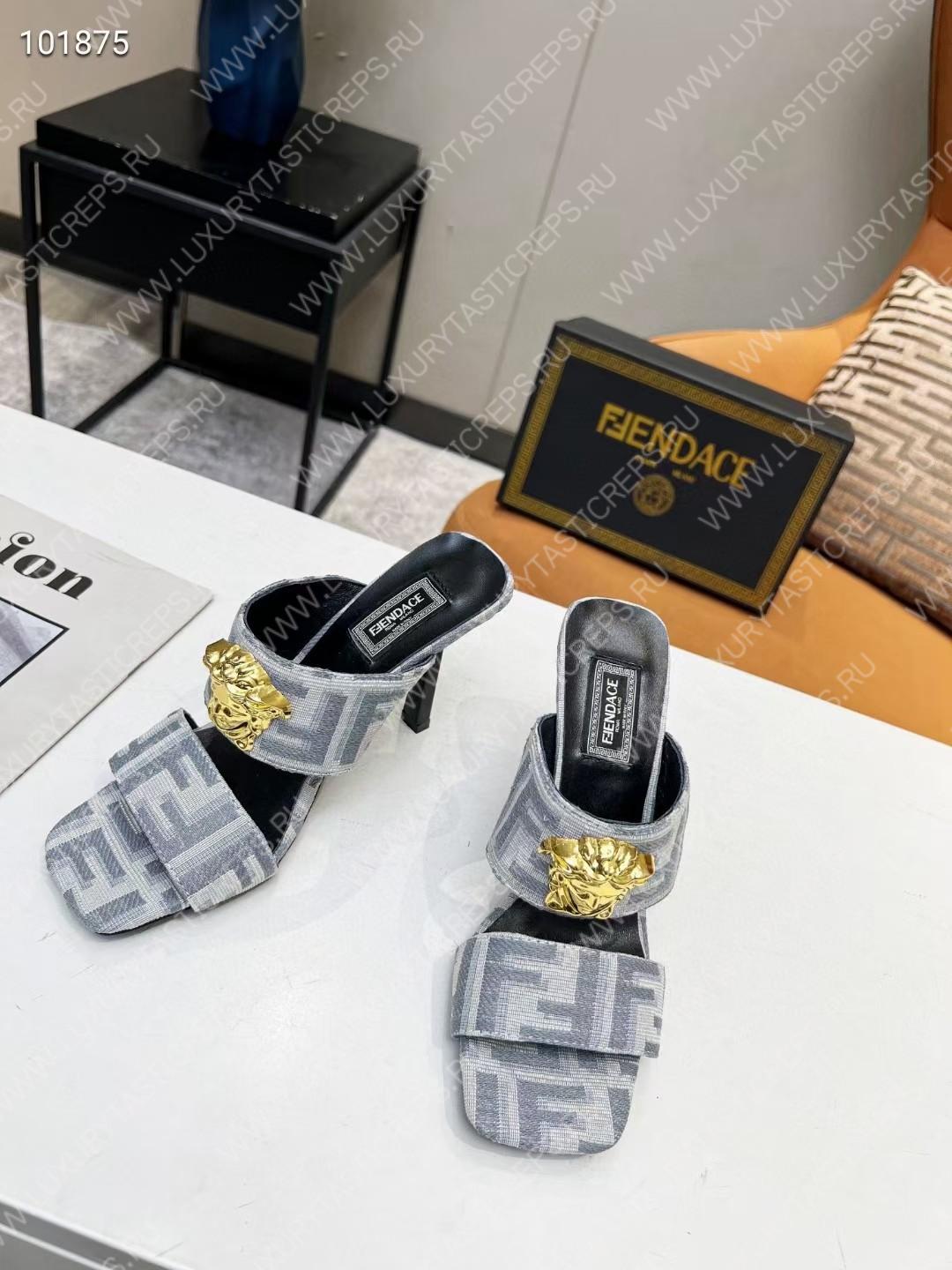 VERSACE FENDACE FF JACQUARD MULES GREY 1005157