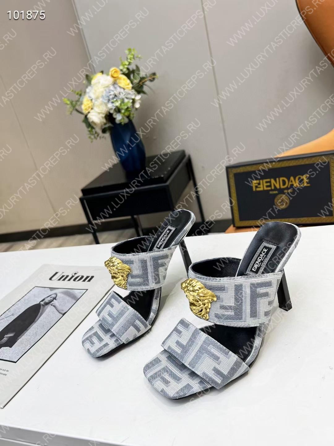 VERSACE FENDACE FF JACQUARD MULES GREY 1005157