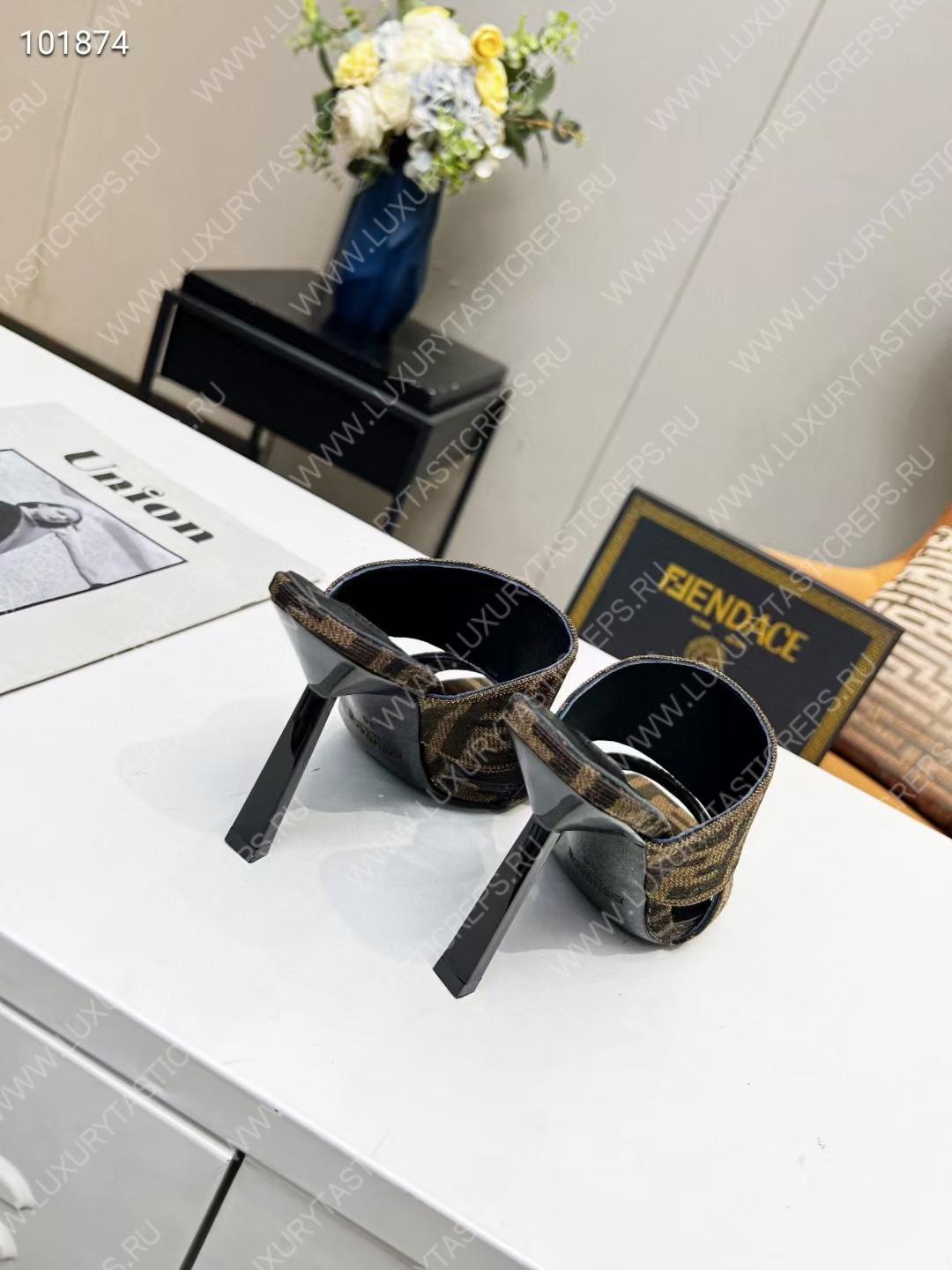 VERSACE FENDACE FF JACQUARD MULES BROWN 1005157