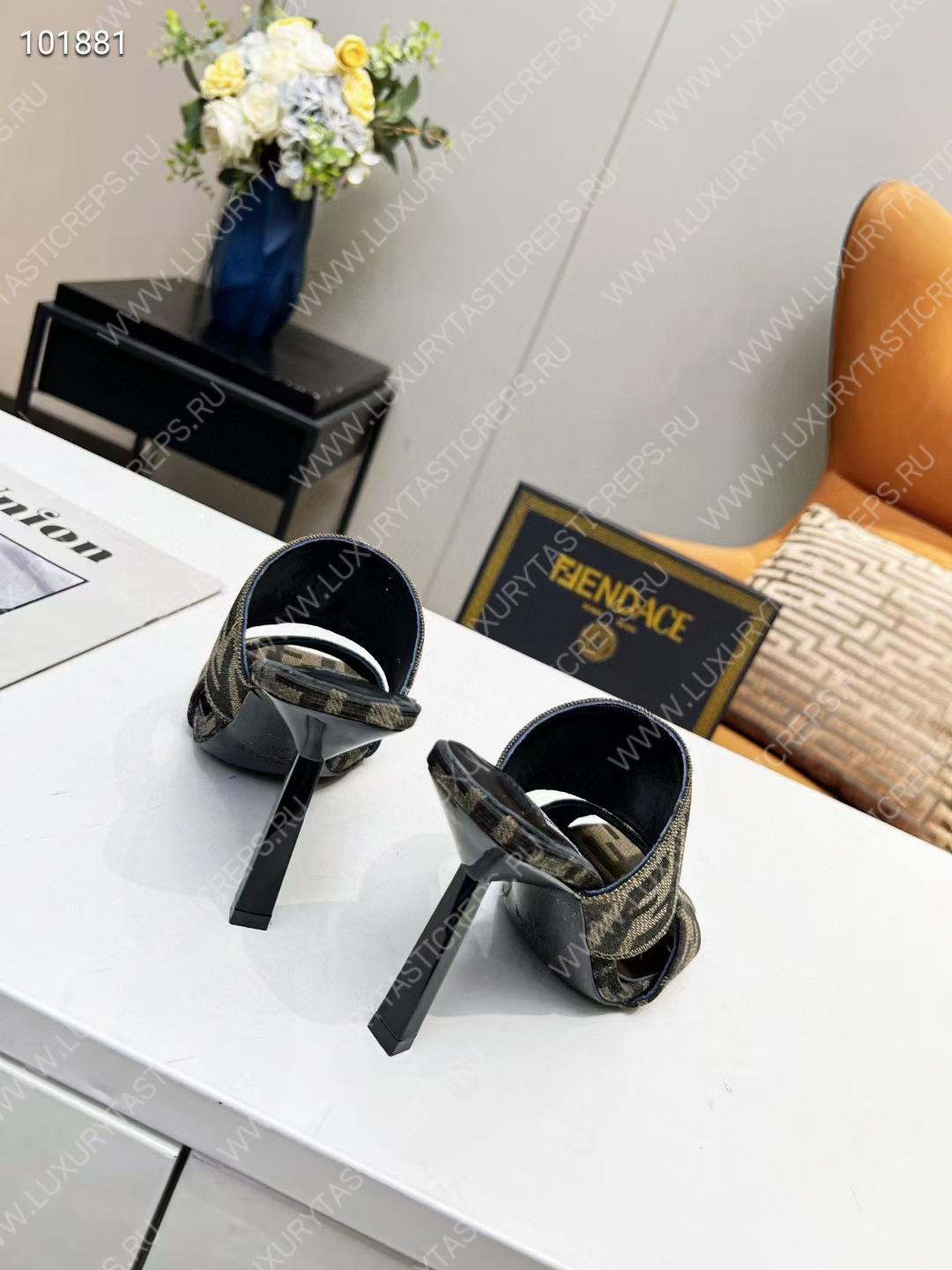 VERSACE FENDACE FF JACQUARD MULES LIGHT BROWN 1005157