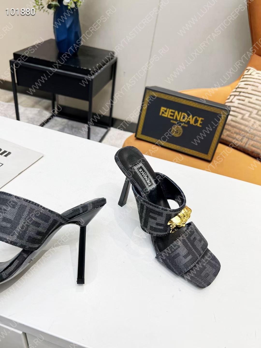 VERSACE FENDACE FF JACQUARD MULES BLACK 1005157
