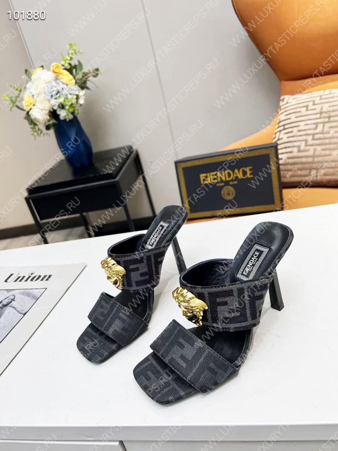 VERSACE FENDACE FF JACQUARD MULES BLACK 1005157
