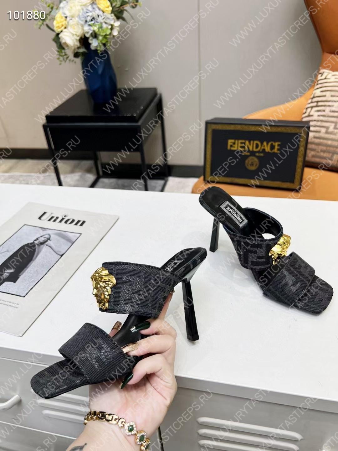 VERSACE FENDACE FF JACQUARD MULES BLACK 1005157