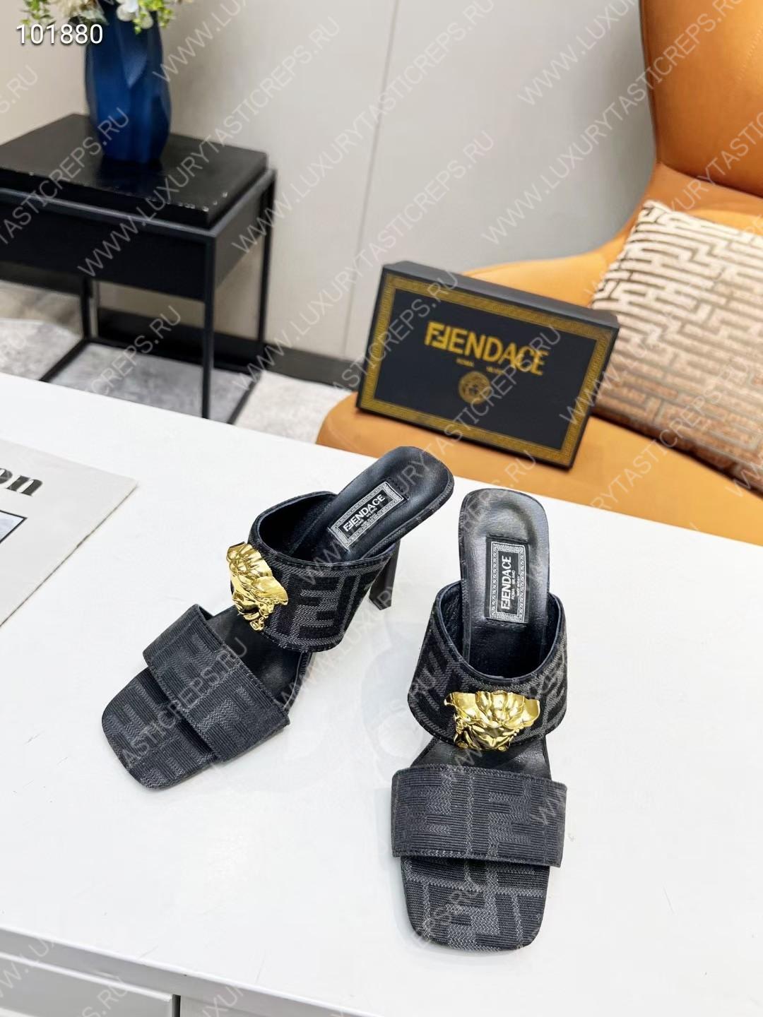 VERSACE FENDACE FF JACQUARD MULES BLACK 1005157
