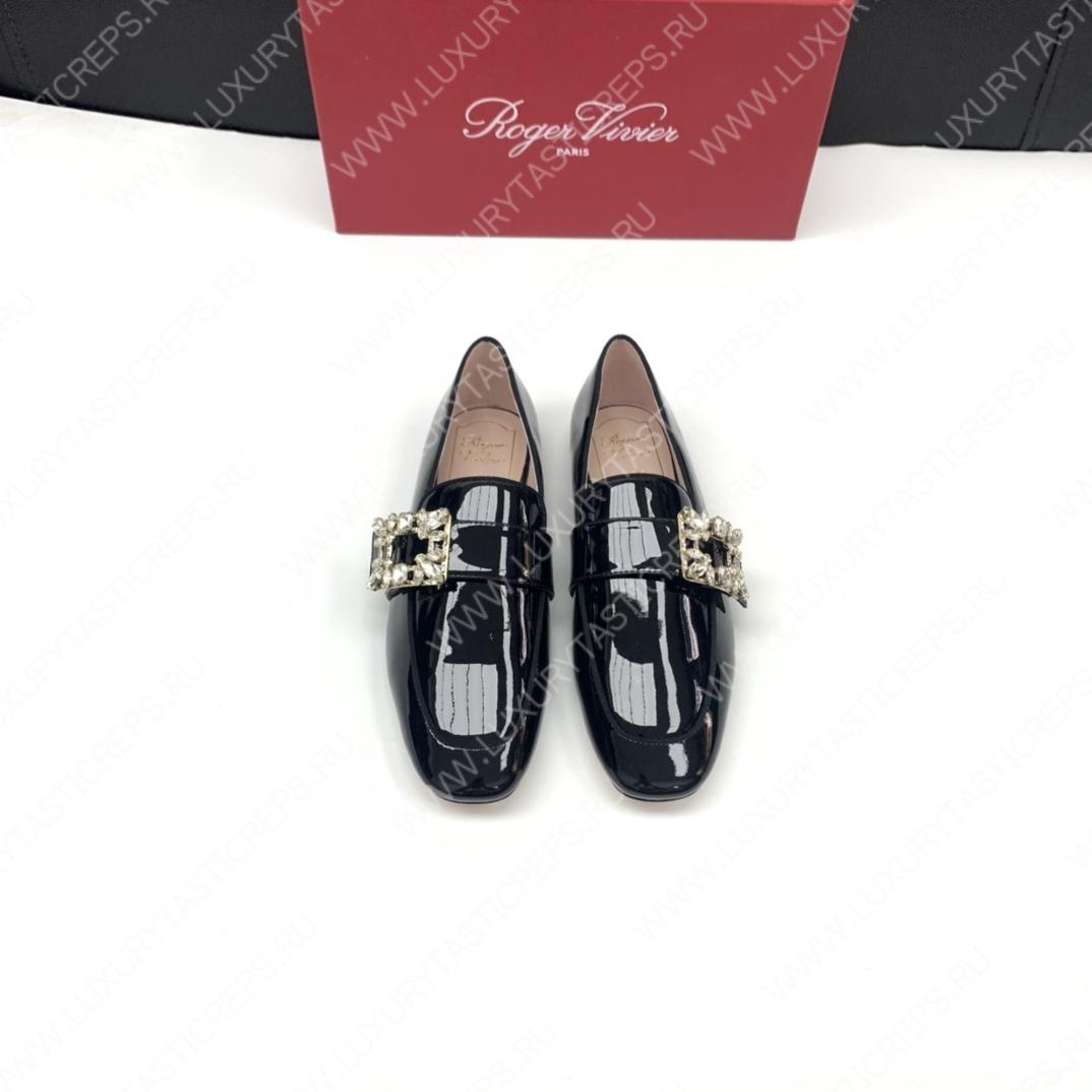 ROGER VIVIER MINI BROCHE BUCKLE LOAFERS BLACK RVW6343