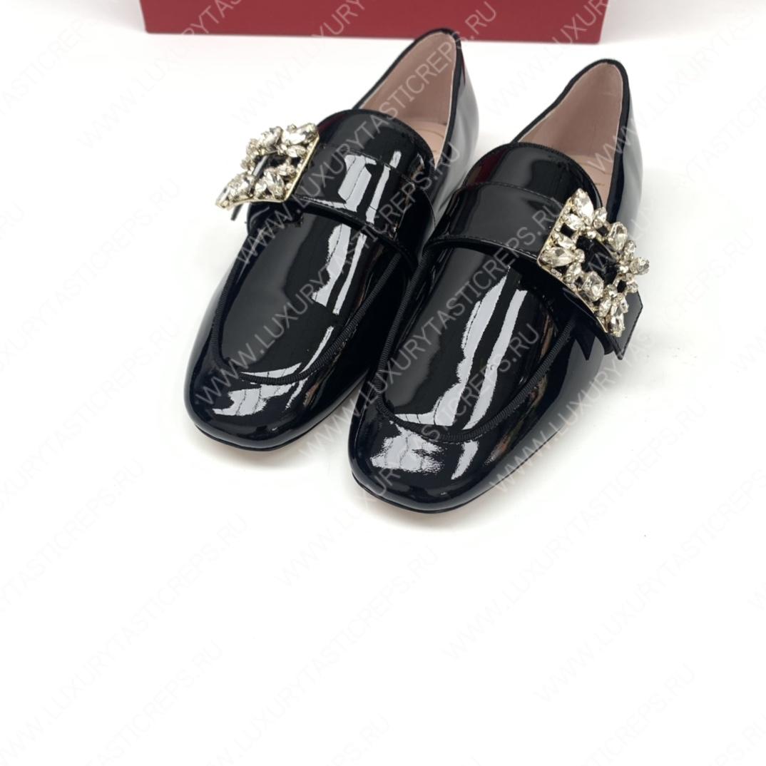 ROGER VIVIER MINI BROCHE BUCKLE LOAFERS BLACK RVW6343