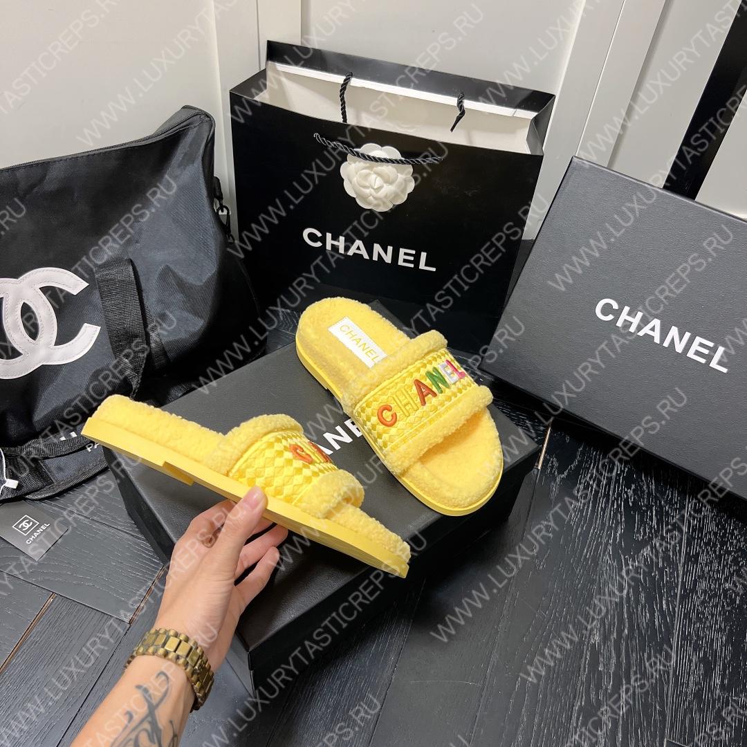 Ch*el wool slippers yellow g39059