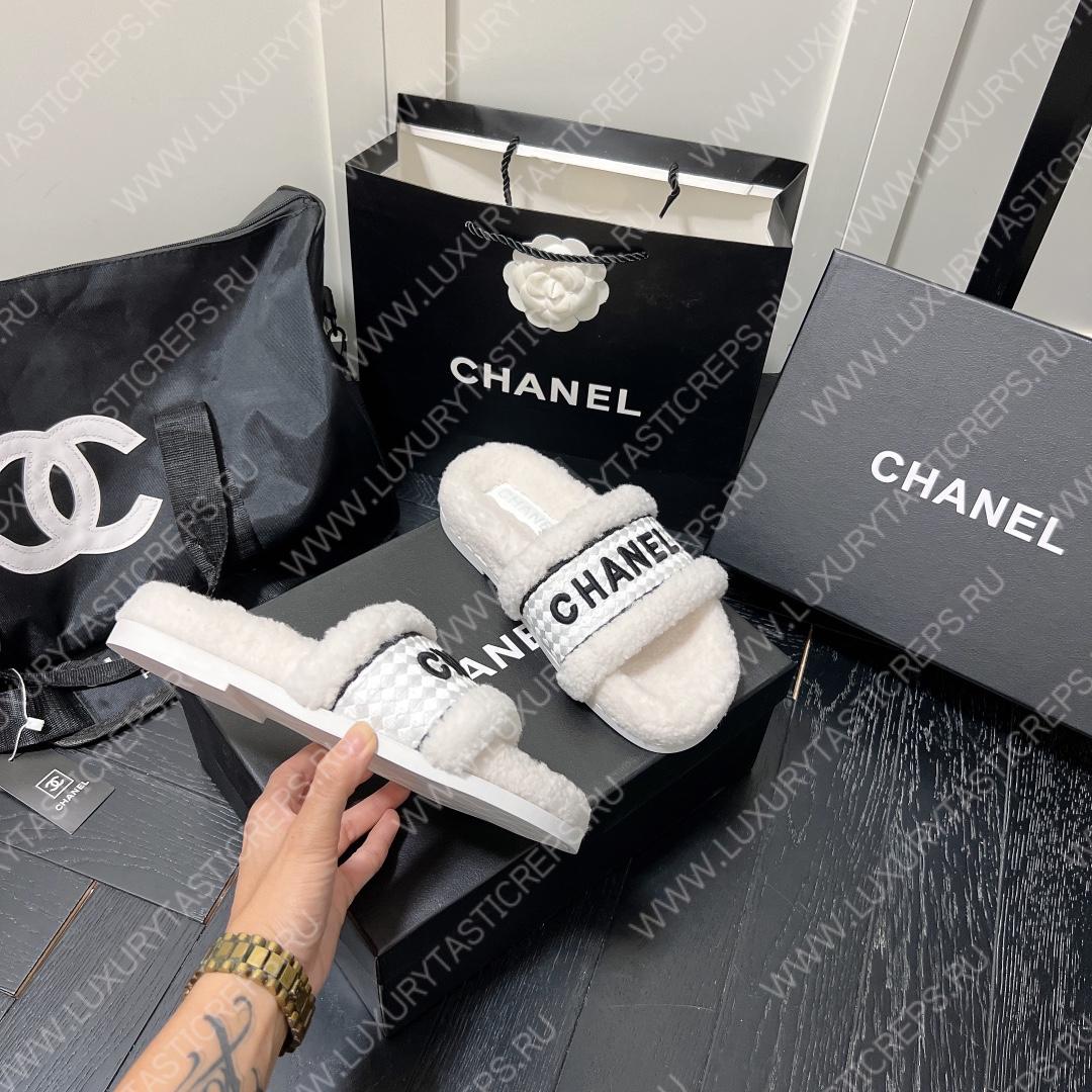 Ch*el wool slippers white/black g39059