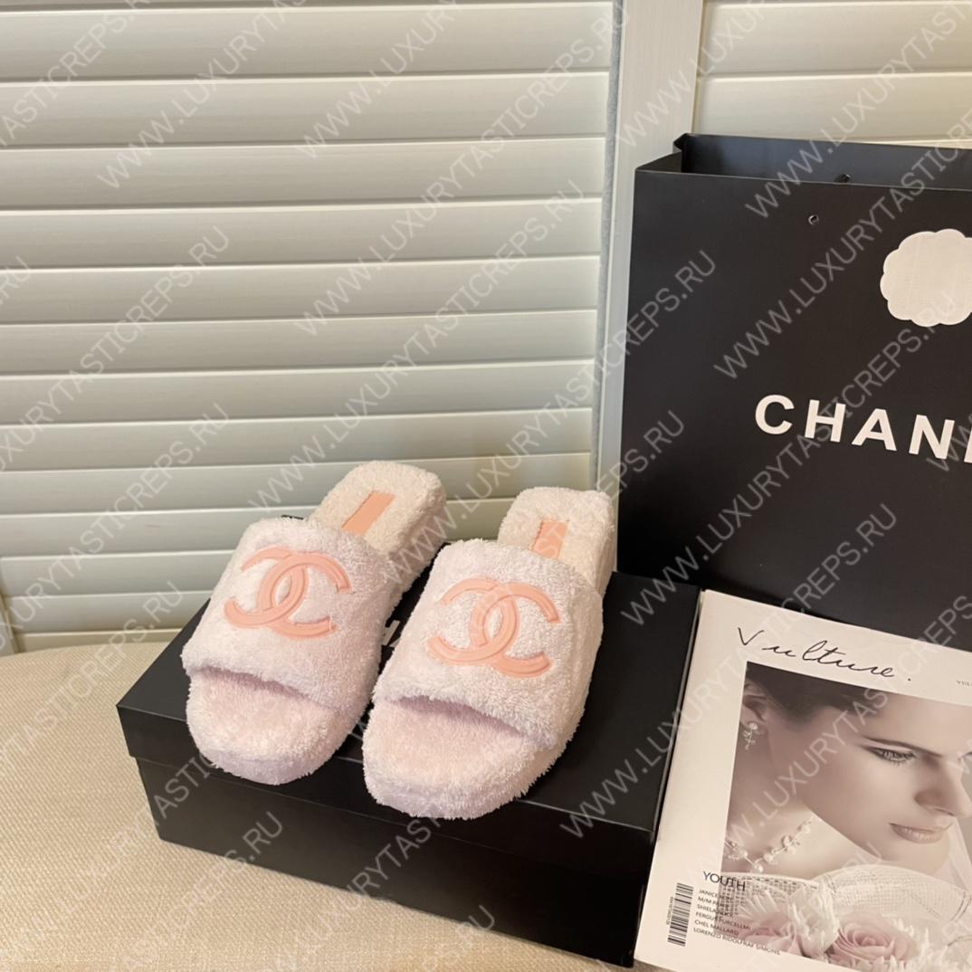 Ch*el cc flat mules terrycloth baby pink 1027287
