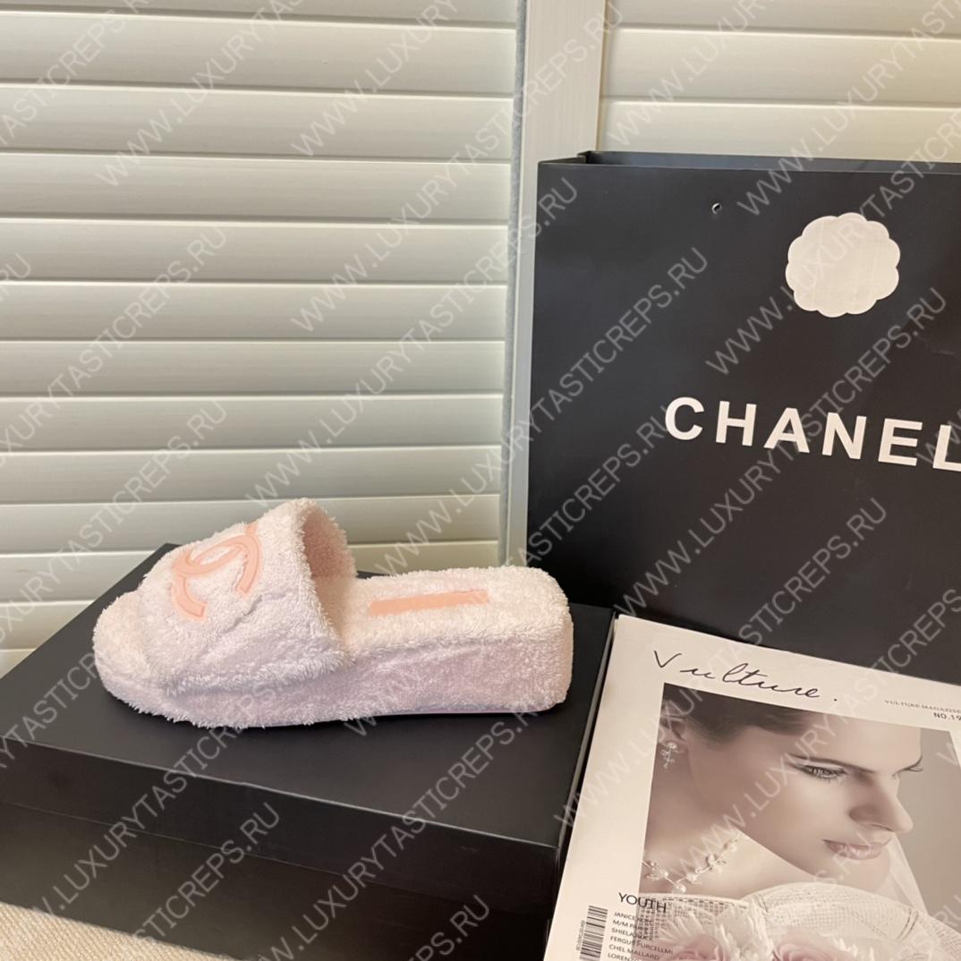 Ch*el cc flat mules terrycloth baby pink 1027287