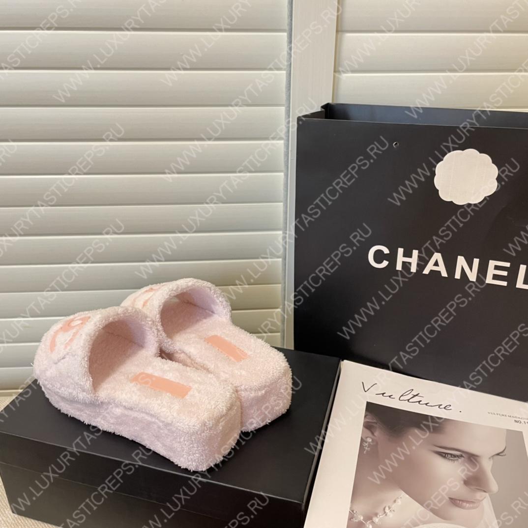 Ch*el cc flat mules terrycloth baby pink 1027287