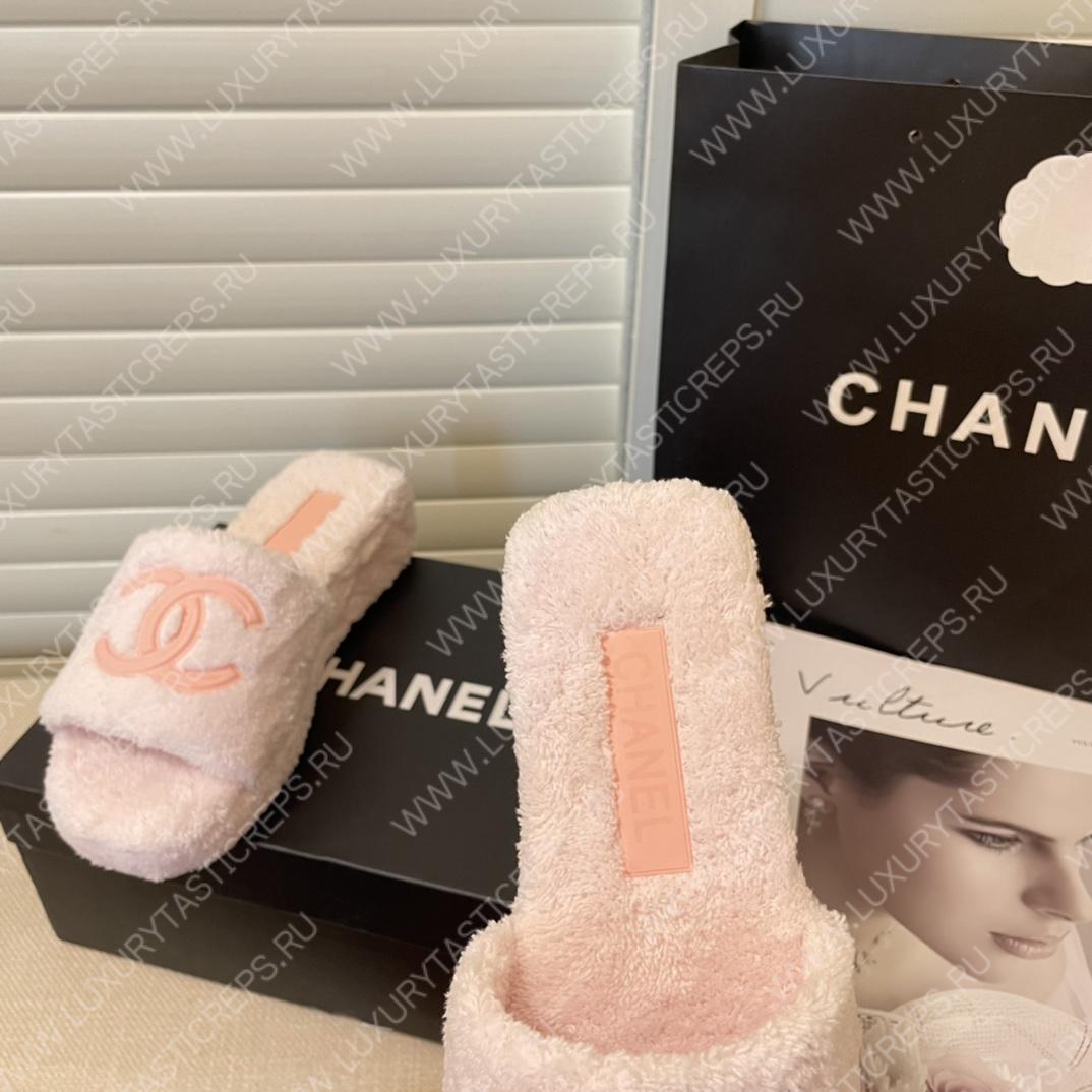 Ch*el cc flat mules terrycloth baby pink 1027287