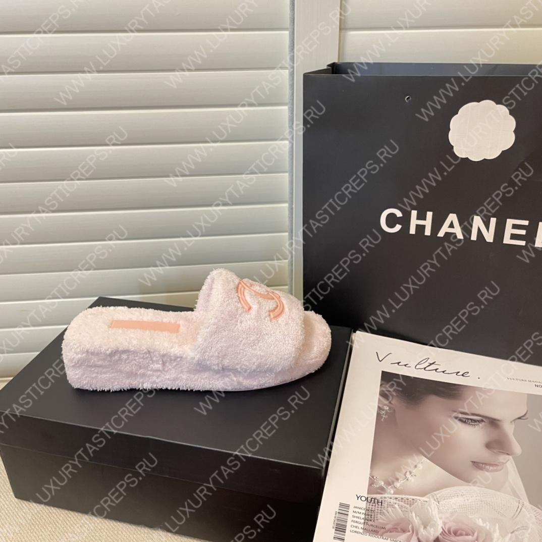 Ch*el cc flat mules terrycloth baby pink 1027287