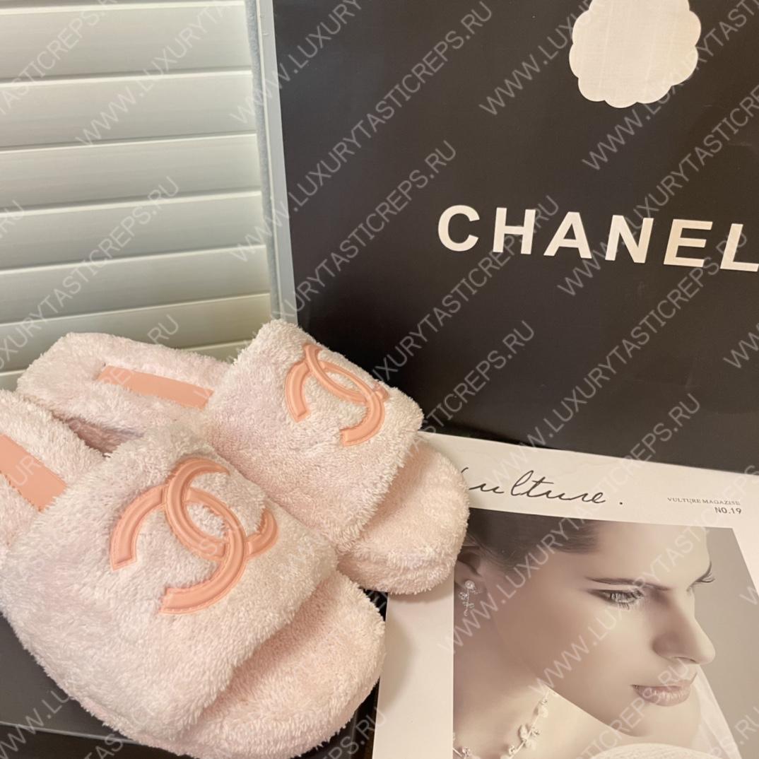 Ch*el cc flat mules terrycloth baby pink 1027287