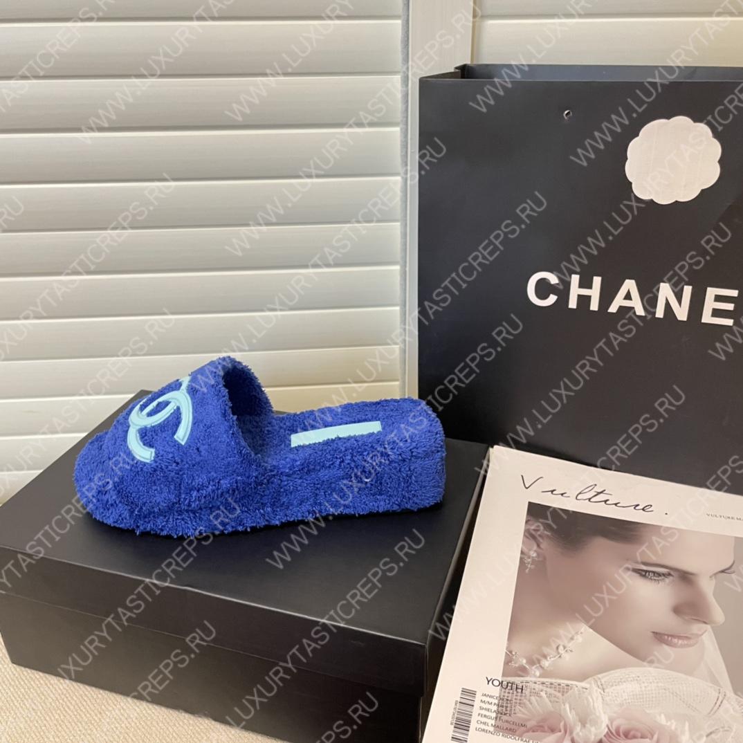 Ch*el cc flat mules terrycloth navy blue 1027287