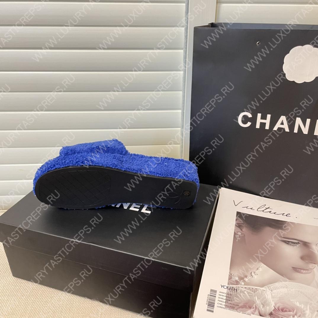 Ch*el cc flat mules terrycloth navy blue 1027287
