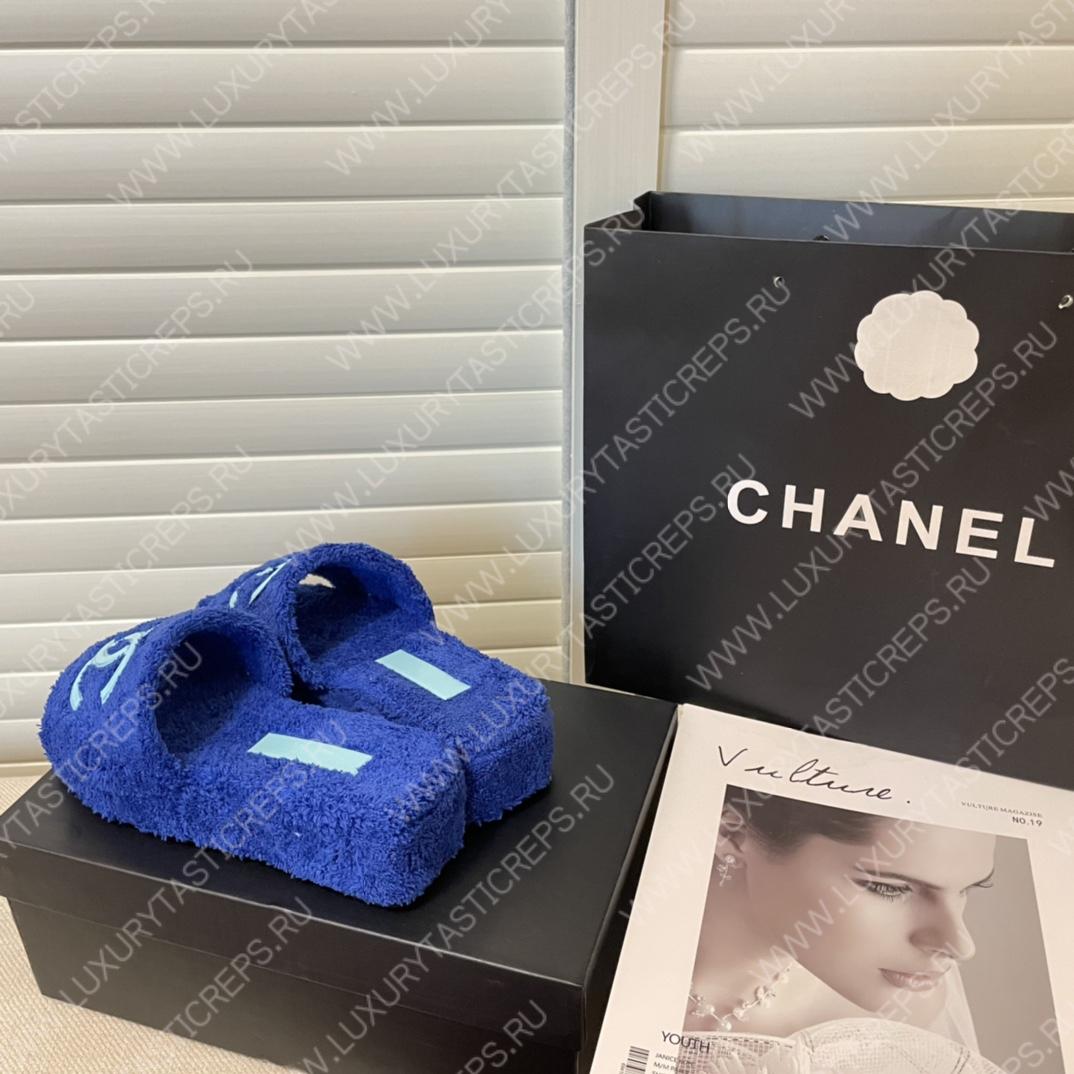Ch*el cc flat mules terrycloth navy blue 1027287