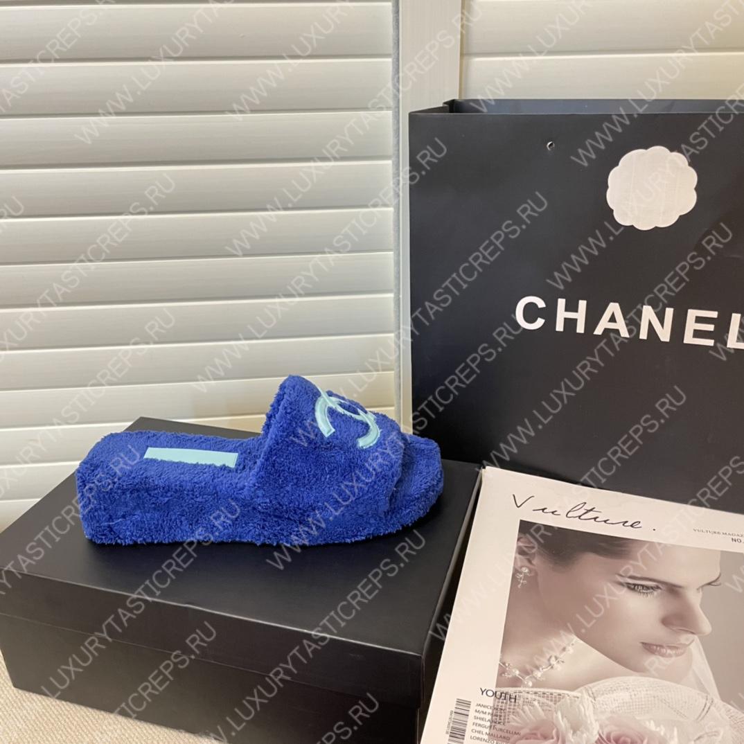 Ch*el cc flat mules terrycloth navy blue 1027287