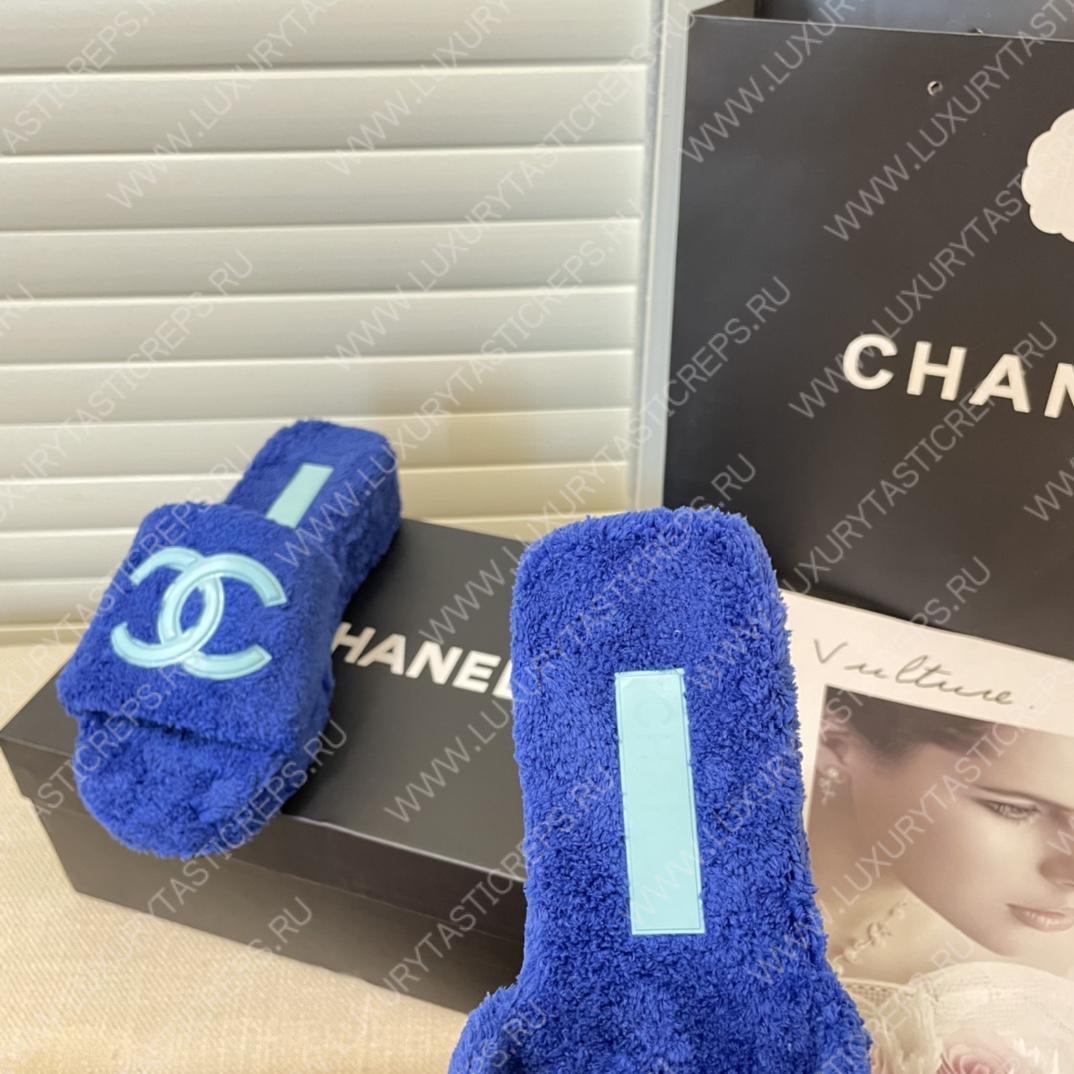 Ch*el cc flat mules terrycloth navy blue 1027287