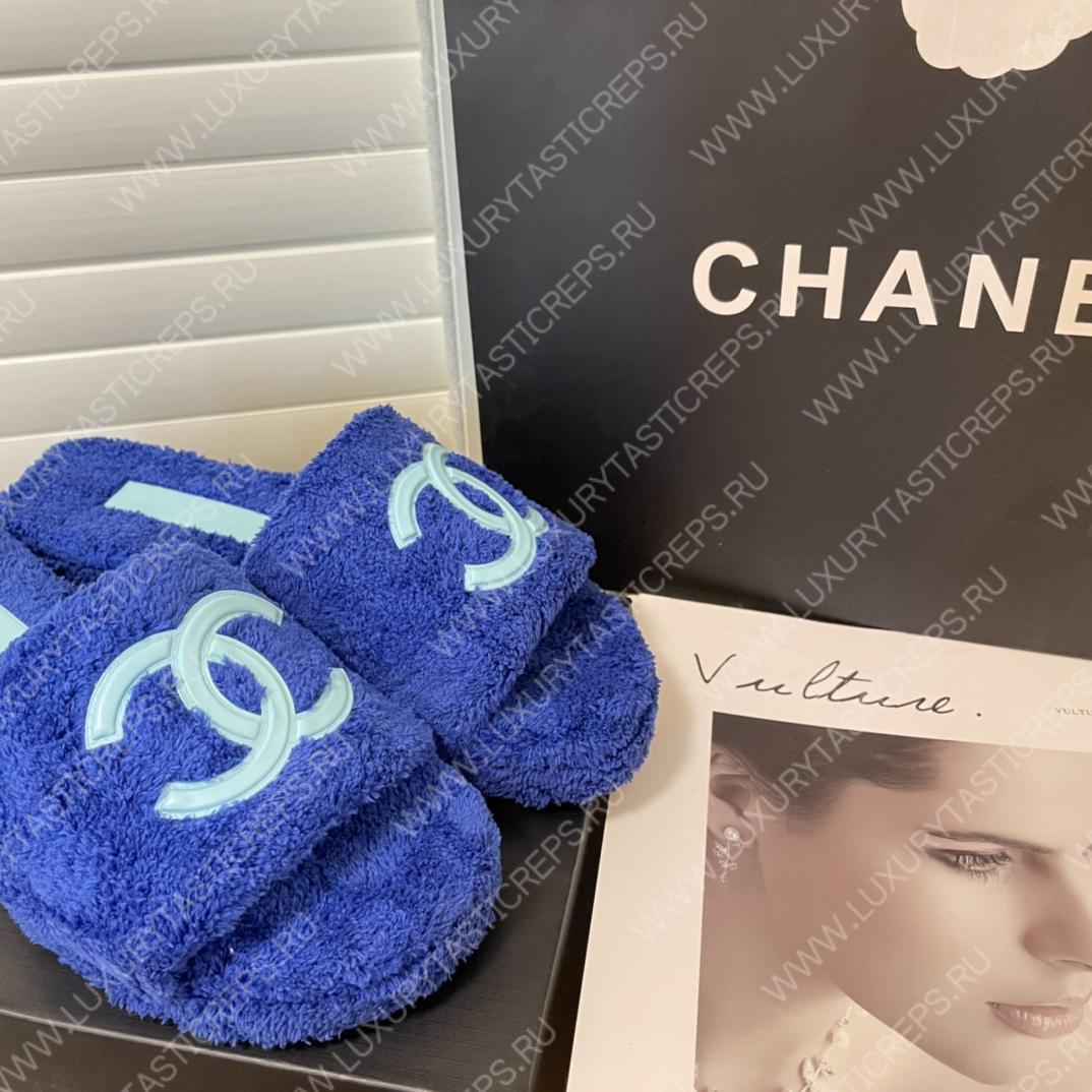 Ch*el cc flat mules terrycloth navy blue 1027287