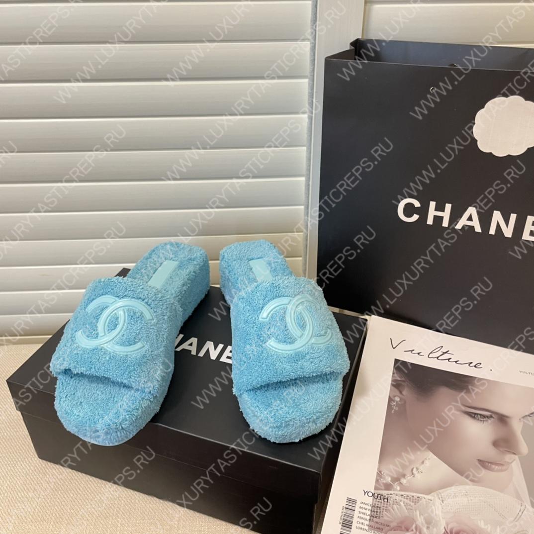 Ch*el cc flat mules terrycloth arctic 1027287