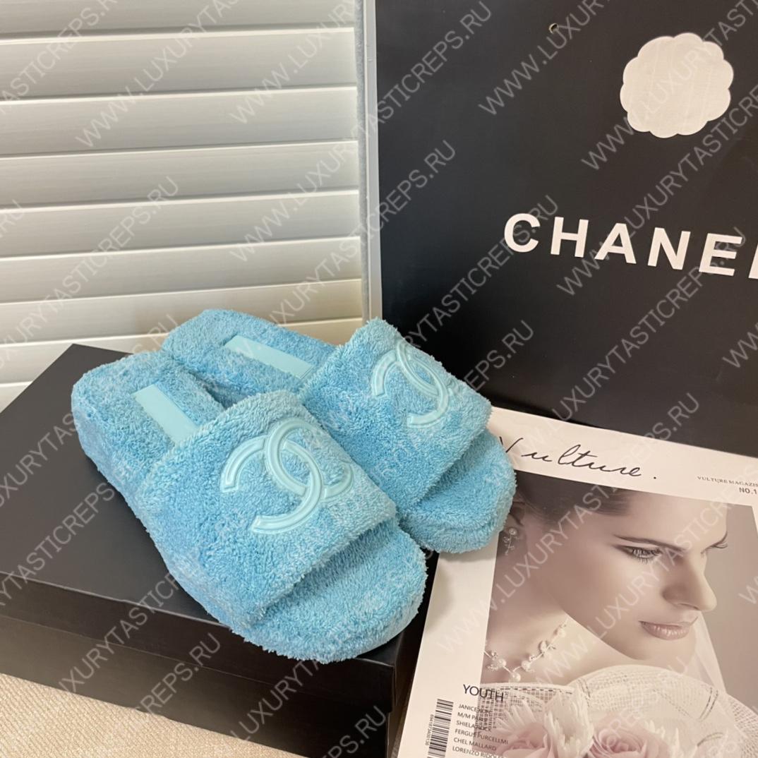 Ch*el cc flat mules terrycloth arctic 1027287