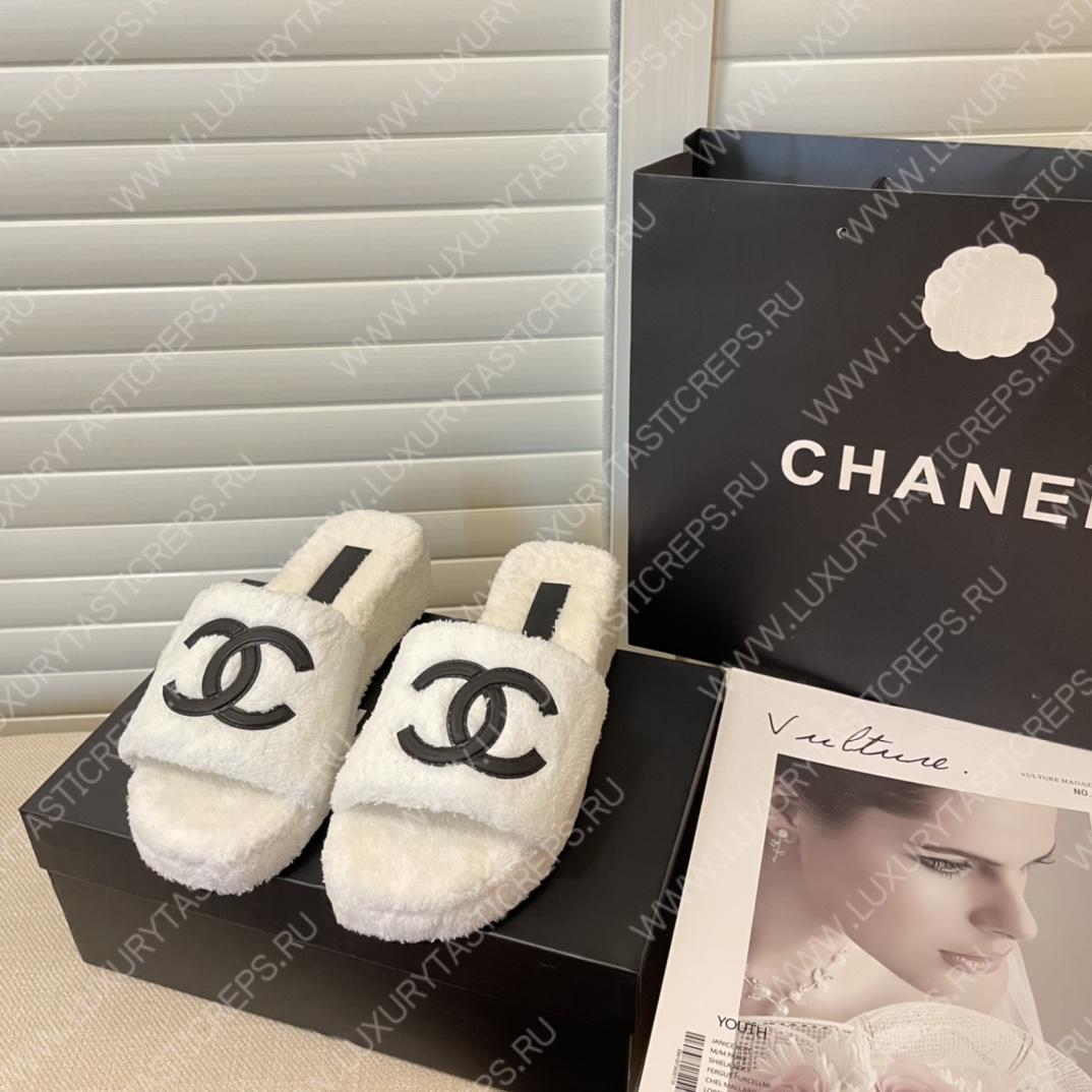 Ch*el cc flat mules terrycloth baby pink/black 1027287