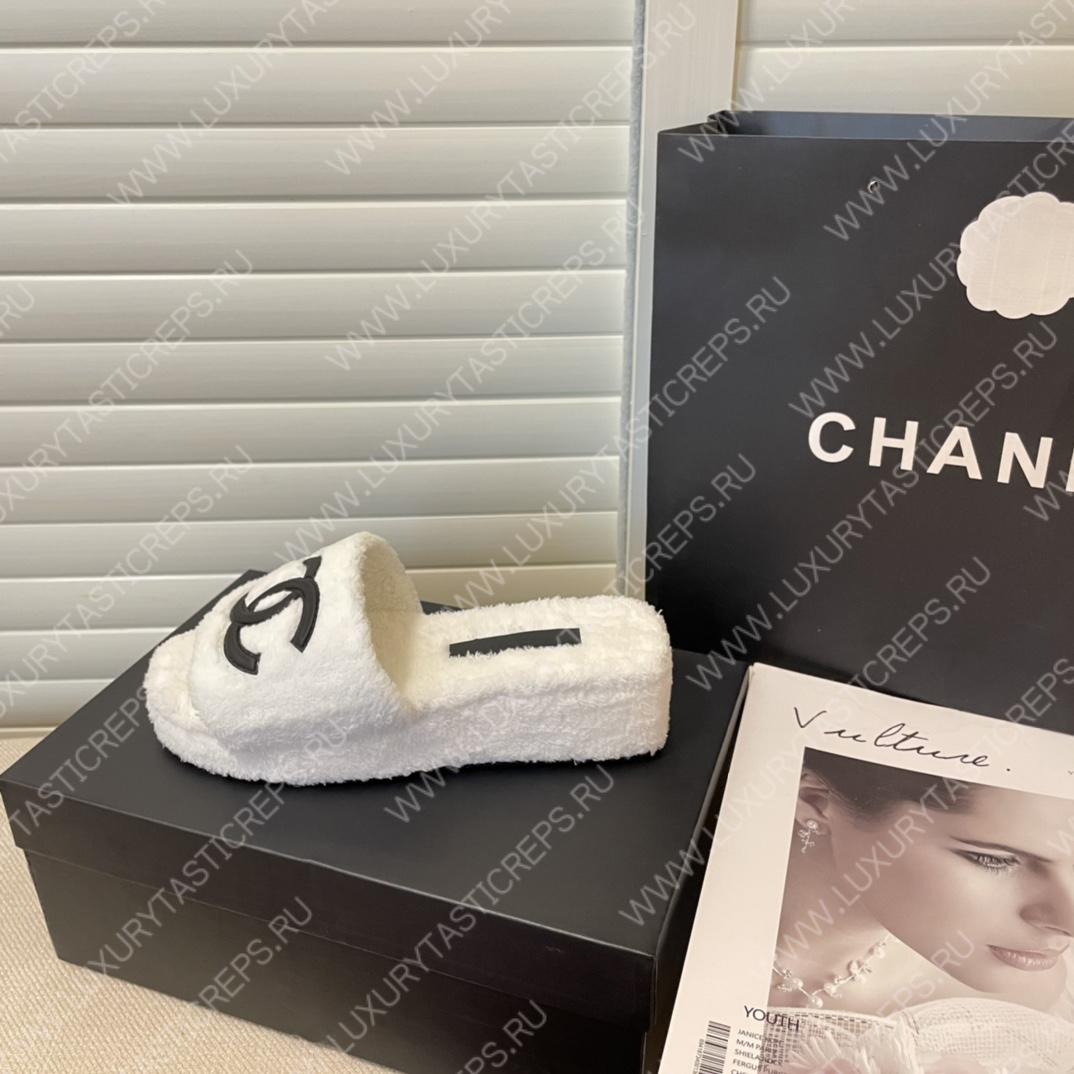 Ch*el cc flat mules terrycloth baby pink/black 1027287