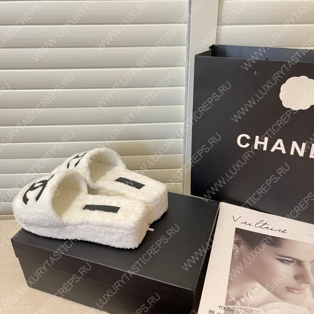 Ch*el cc flat mules terrycloth baby pink/black 1027287