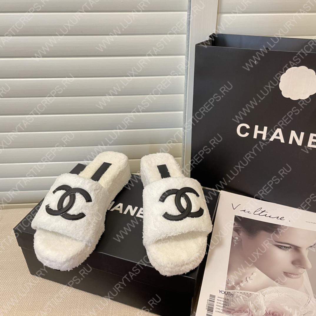 Ch*el cc flat mules terrycloth baby pink/black 1027287