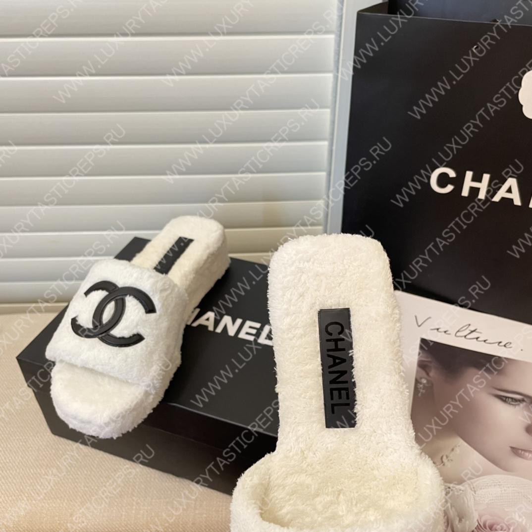 Ch*el cc flat mules terrycloth baby pink/black 1027287