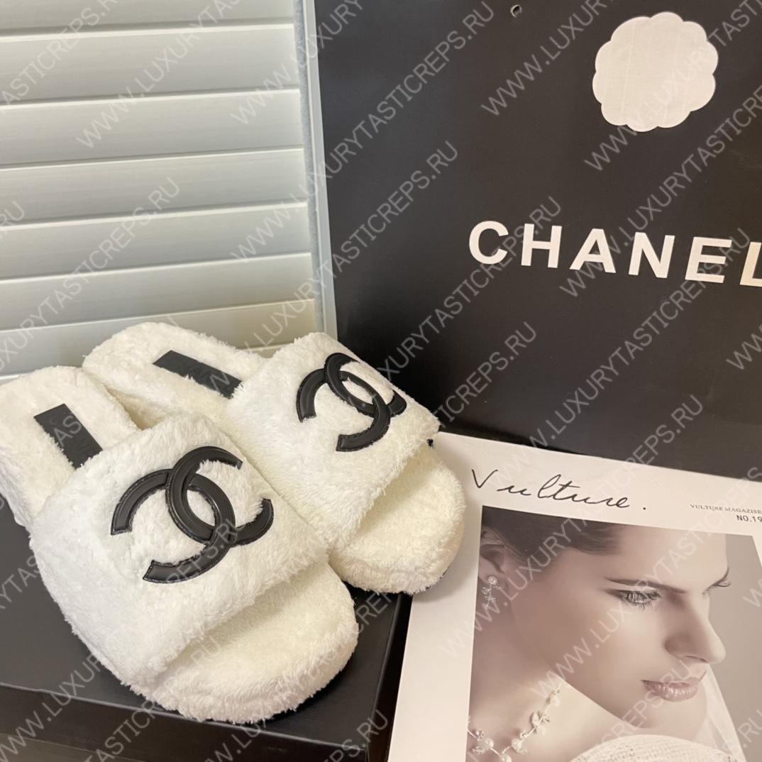 Ch*el cc flat mules terrycloth baby pink/black 1027287