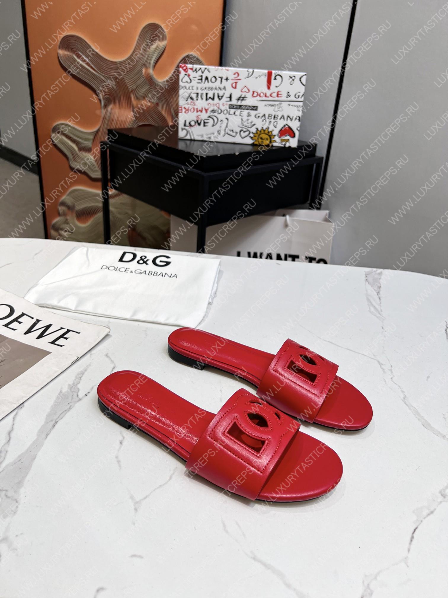 DOLCE & GABBANA CALFSKIN SLIDERS WITH DG LOGO RED CQ0436AY