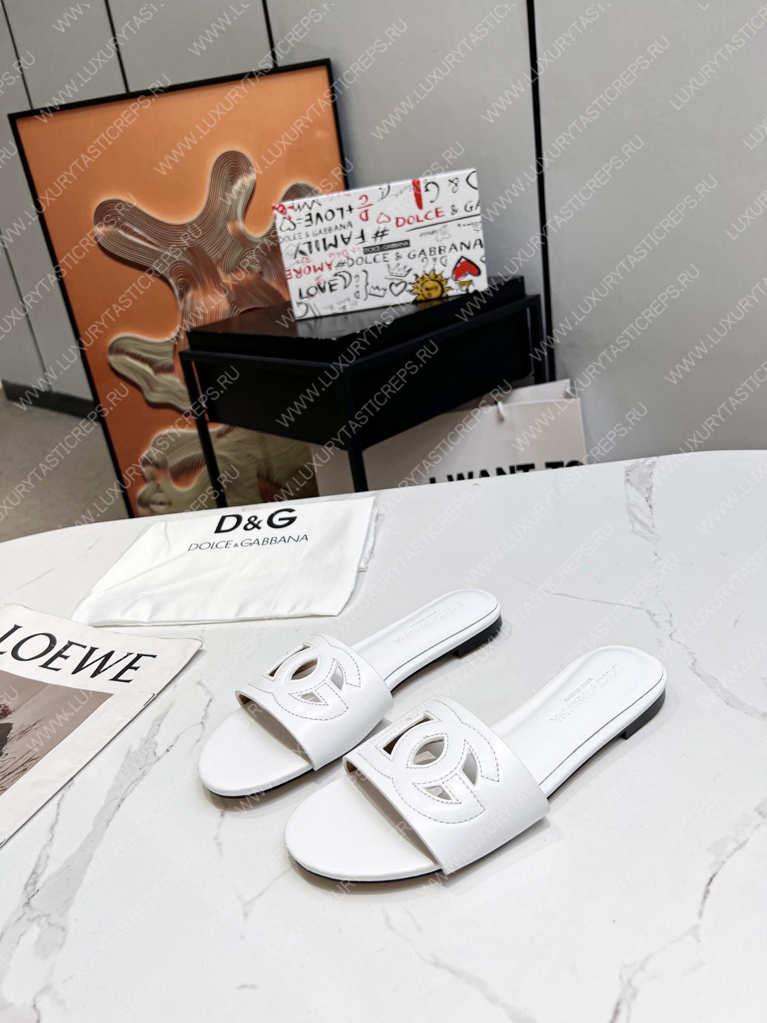 DOLCE & GABBANA CALFSKIN SLIDERS WITH DG LOGO WHITE CQ0436AY