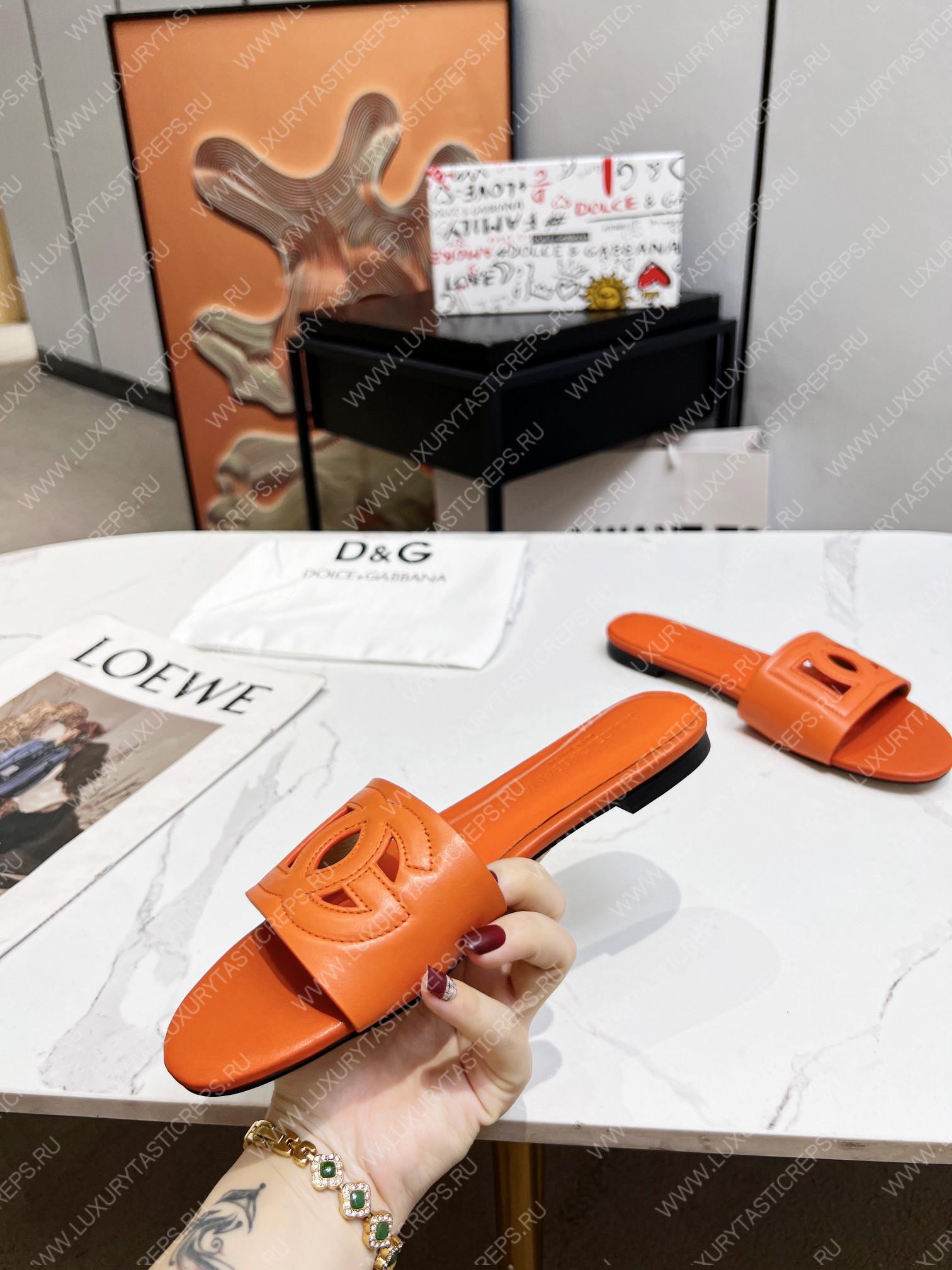 DOLCE & GABBANA CALFSKIN SLIDERS WITH DG LOGO ORANGE CQ0436AY