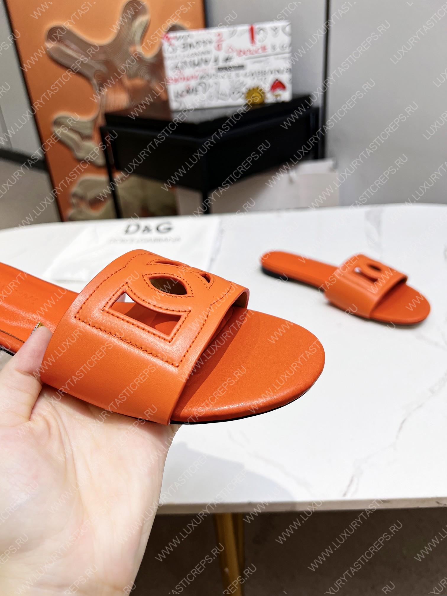 DOLCE & GABBANA CALFSKIN SLIDERS WITH DG LOGO ORANGE CQ0436AY