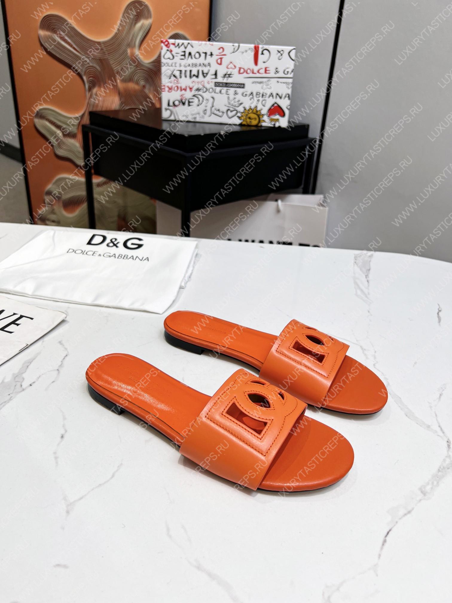 DOLCE & GABBANA CALFSKIN SLIDERS WITH DG LOGO ORANGE CQ0436AY