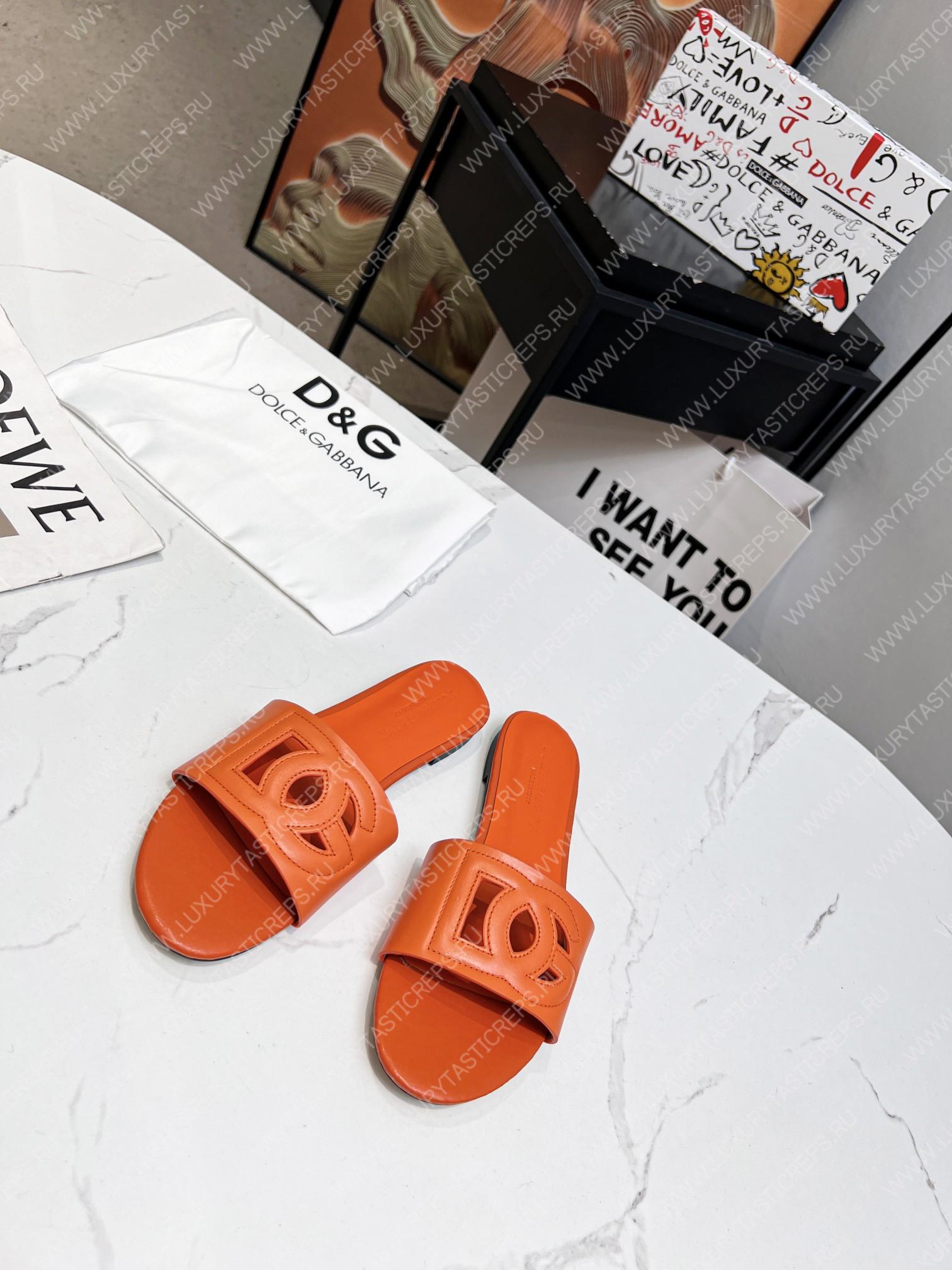 DOLCE & GABBANA CALFSKIN SLIDERS WITH DG LOGO ORANGE CQ0436AY