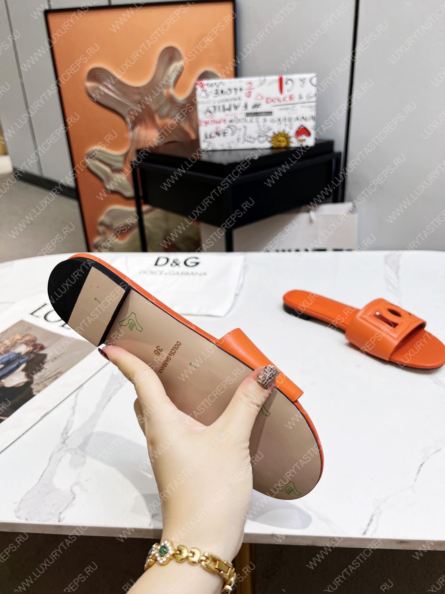 DOLCE & GABBANA CALFSKIN SLIDERS WITH DG LOGO ORANGE CQ0436AY