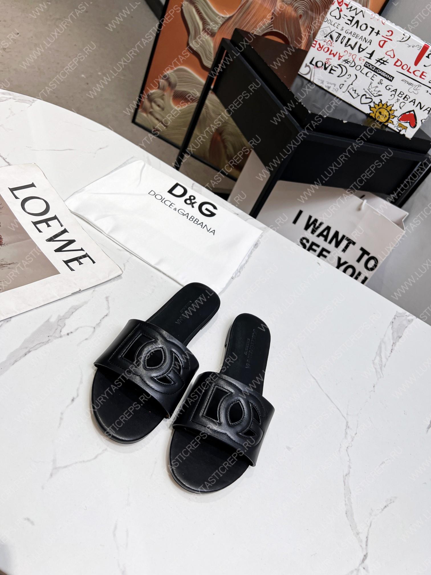 DOLCE & GABBANA CALFSKIN SLIDERS WITH DG LOGO BLACK CQ0436AY