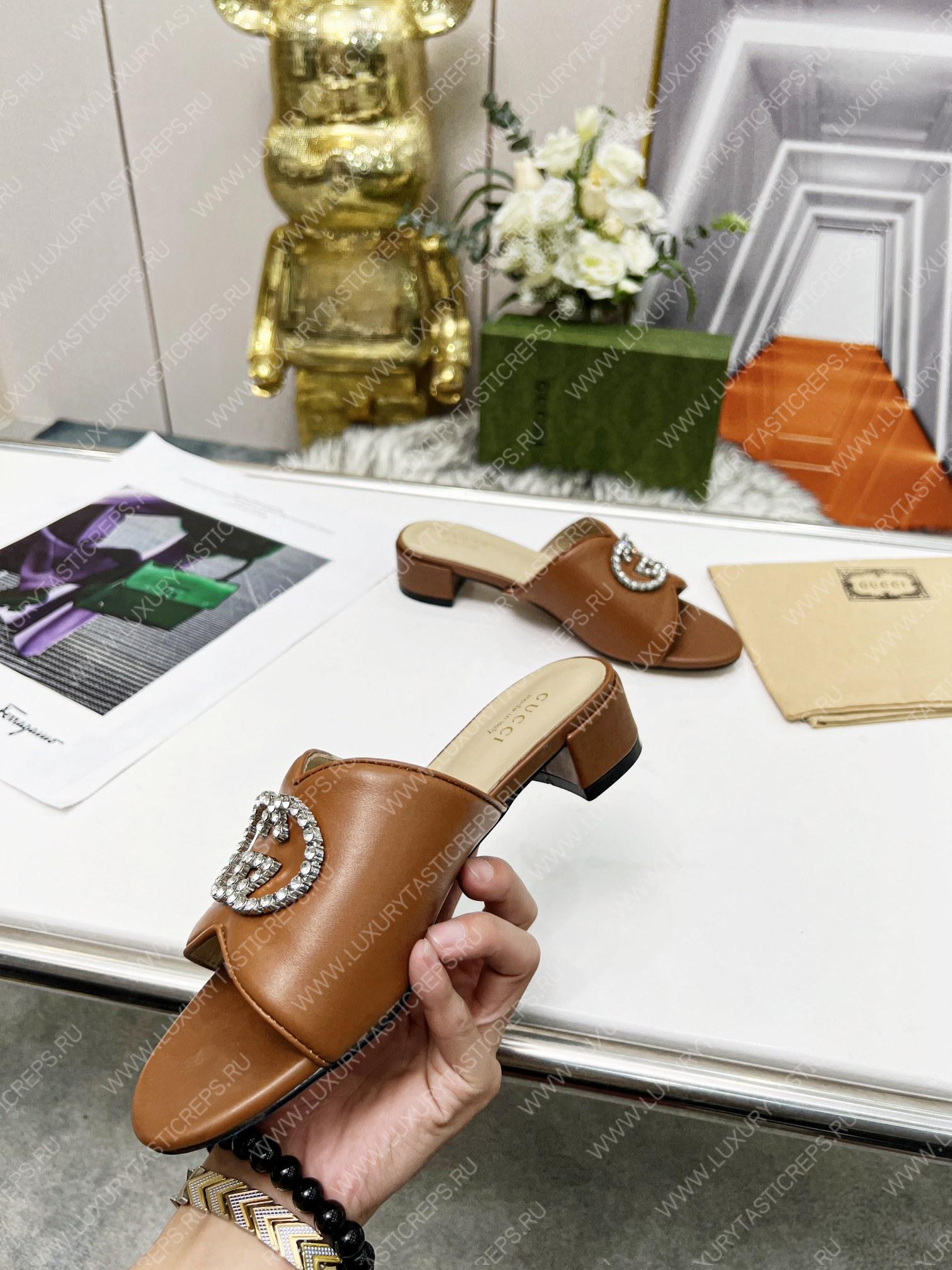 G*u*i canvas and rubber slides brown 1473721