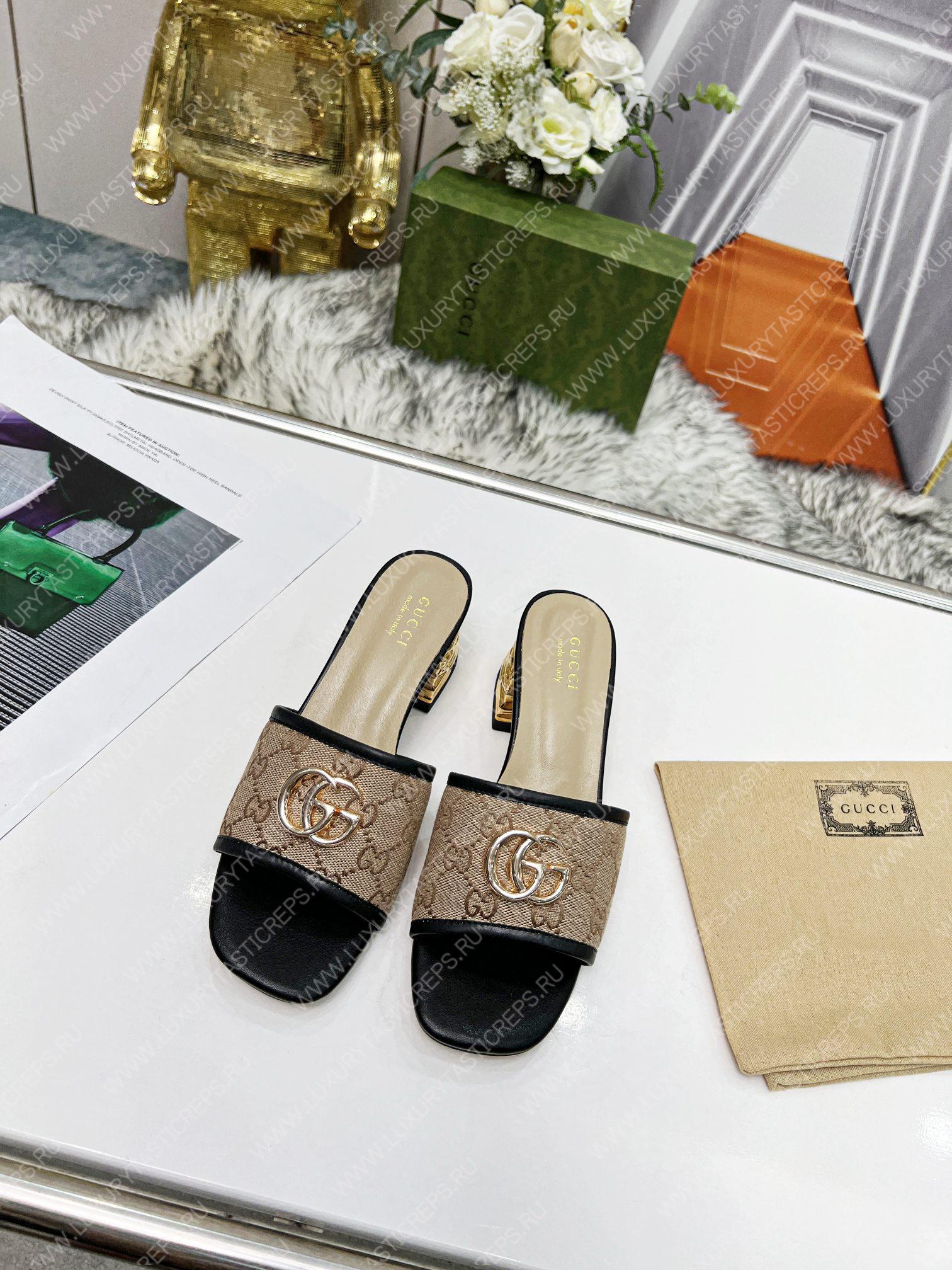 G*u*i jolie gg sup*e canvas and rubber slides beige 1473721