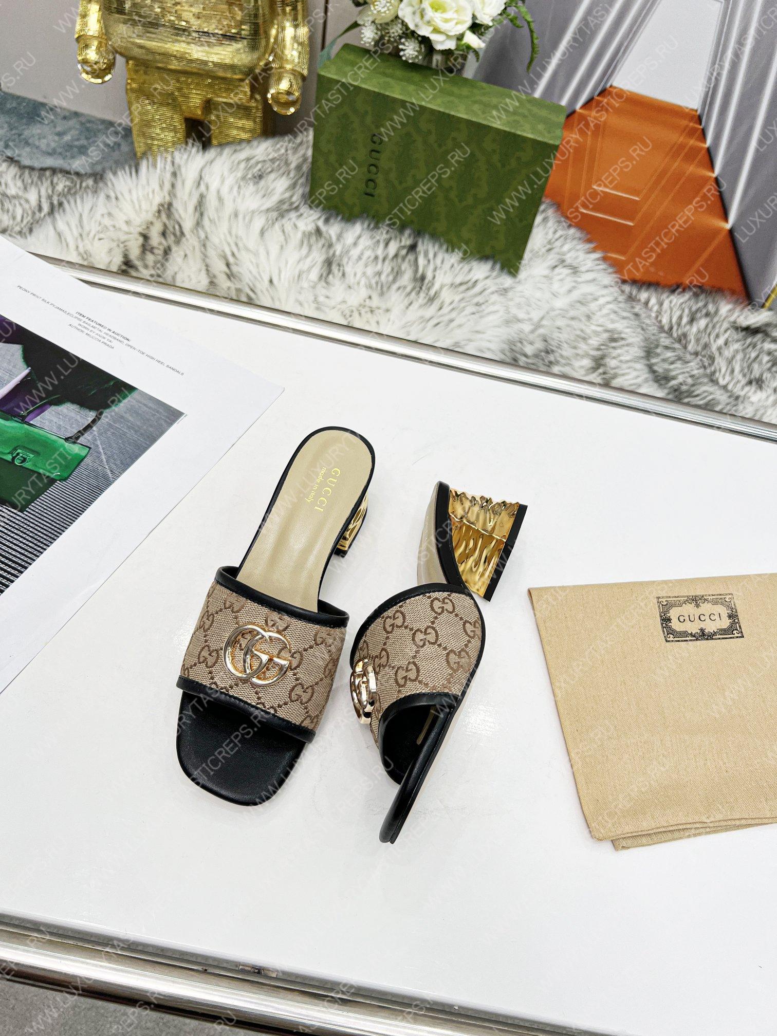 G*u*i jolie gg sup*e canvas and rubber slides beige 1473721