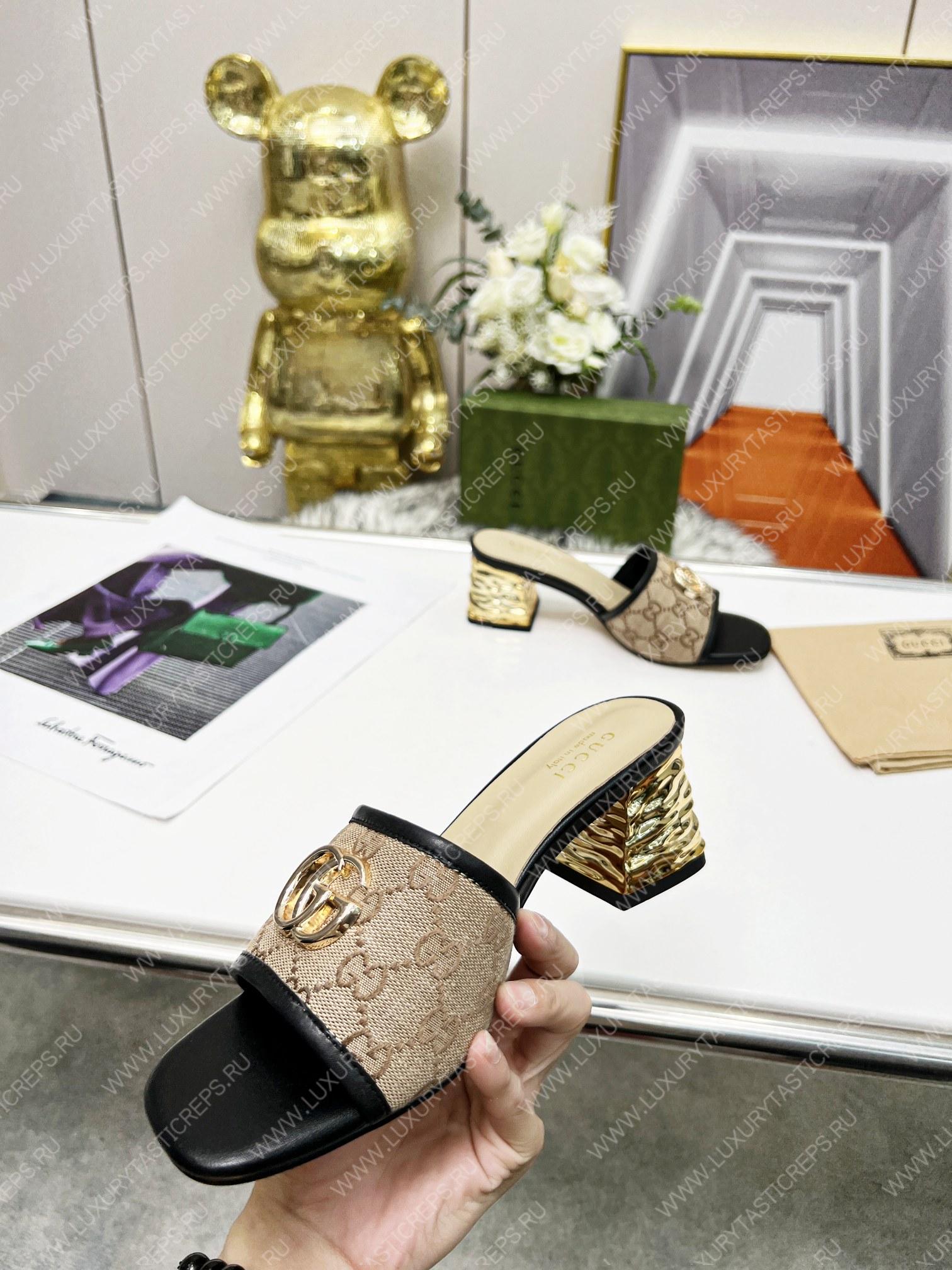 G*u*i jolie gg sup*e canvas and rubber slides beige 1473721