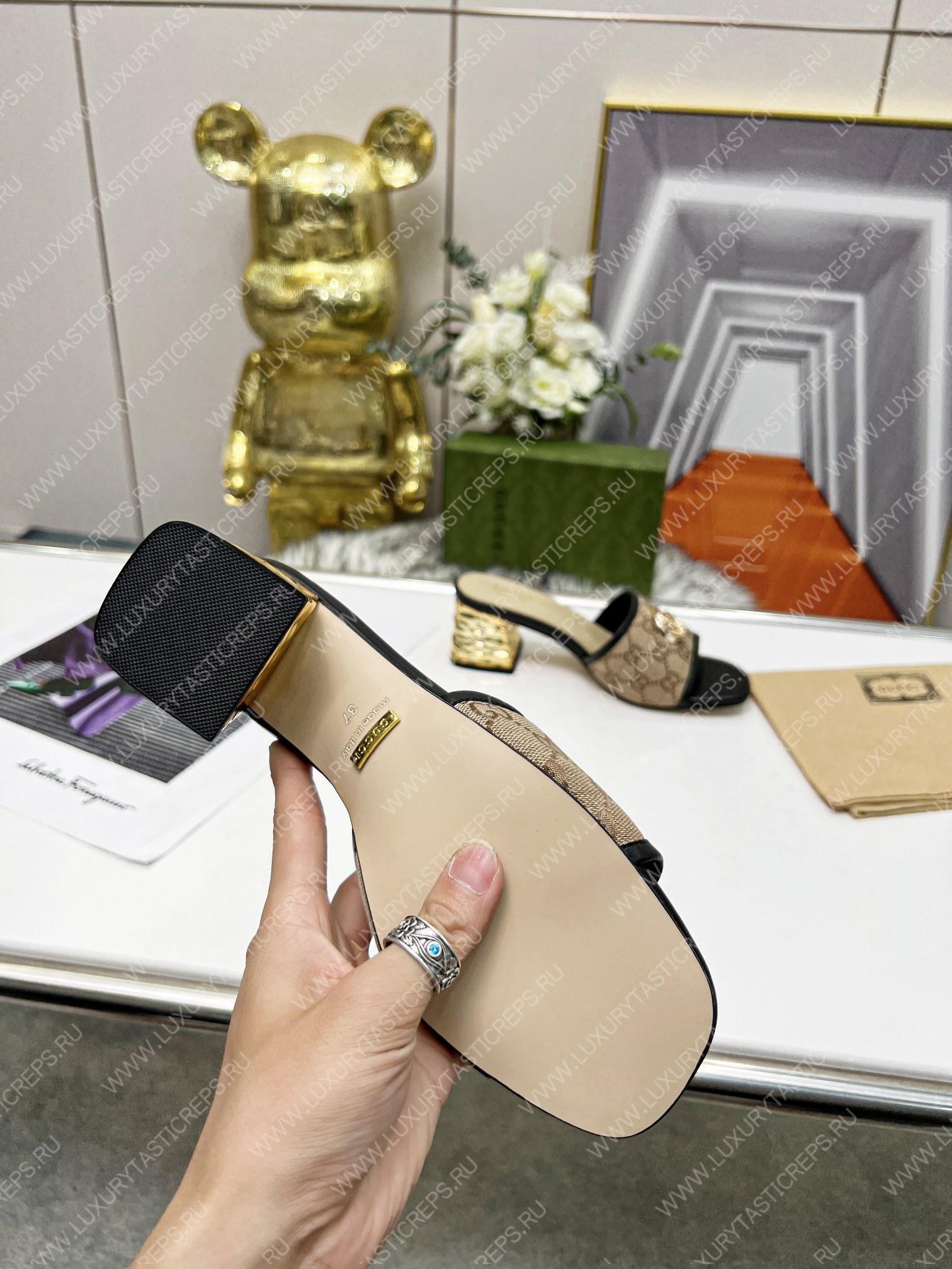 G*u*i jolie gg sup*e canvas and rubber slides beige 1473721